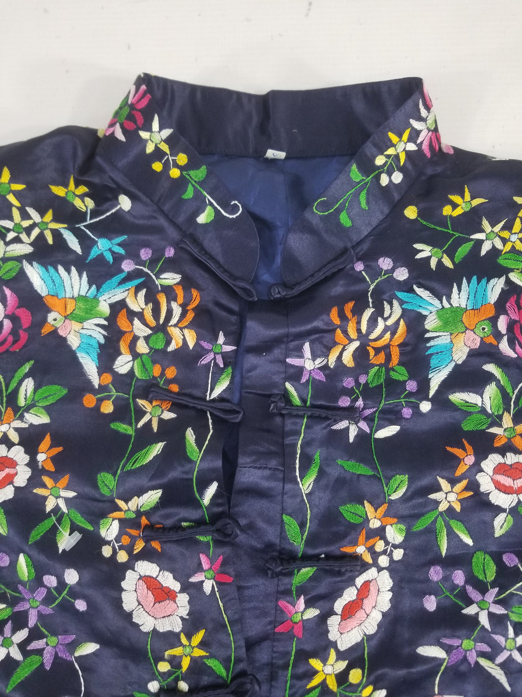 Antique Chinese Hand Embroidered Floral & Birds Mandarin Jacket
