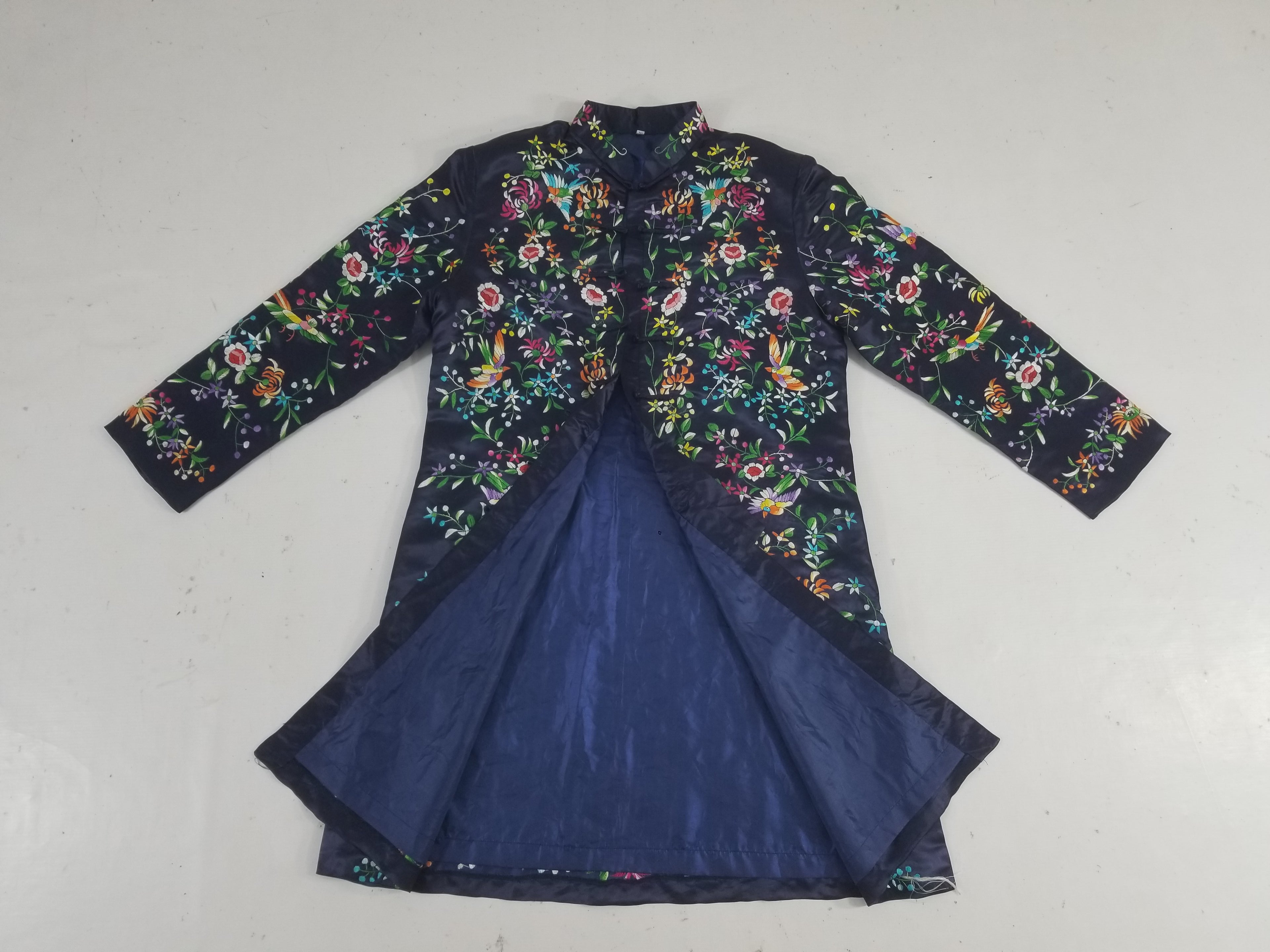 Antique Chinese Hand Embroidered Floral & Birds Mandarin Jacket