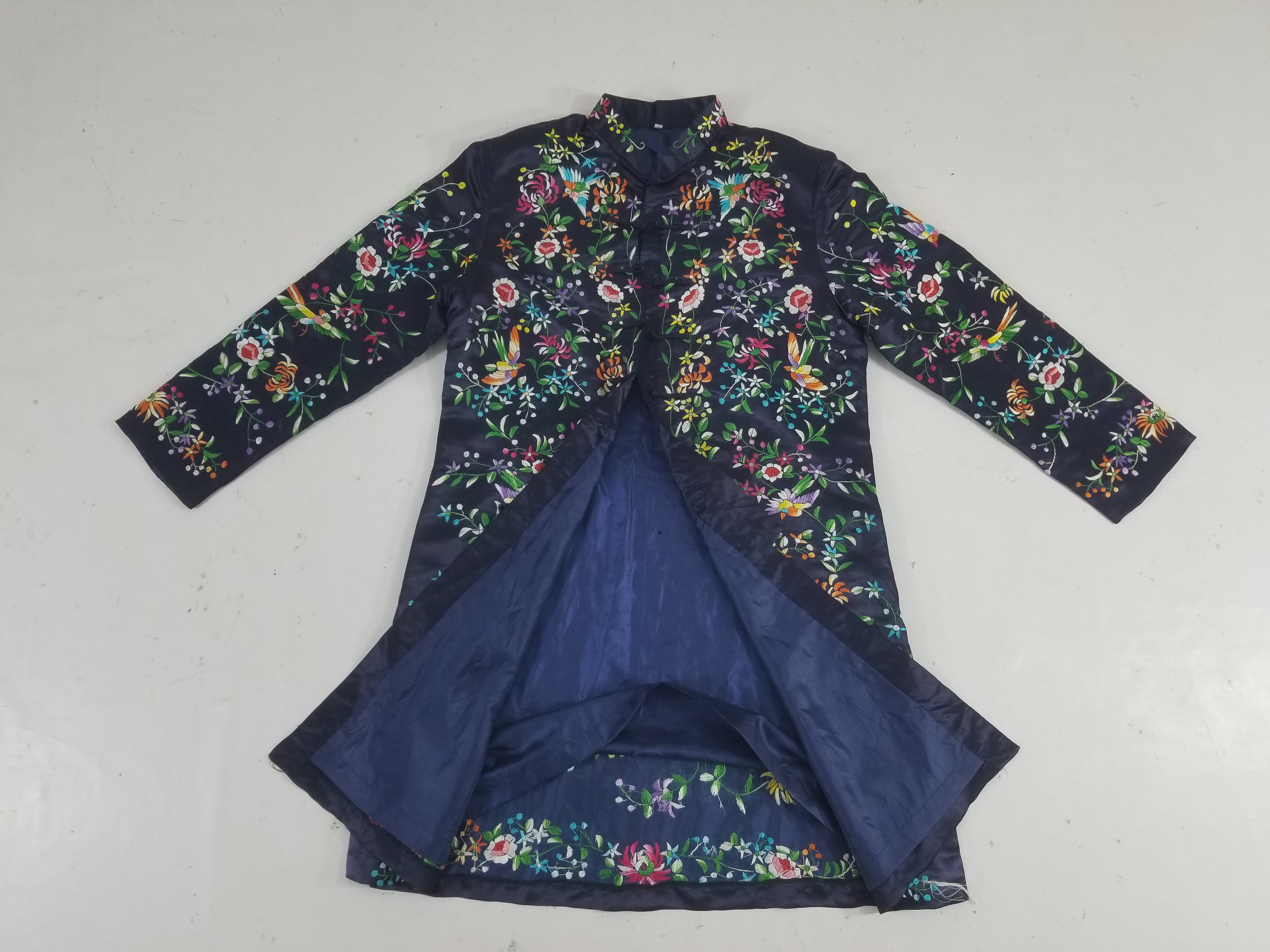 Antique Chinese Hand Embroidered Floral & Birds Mandarin Jacket