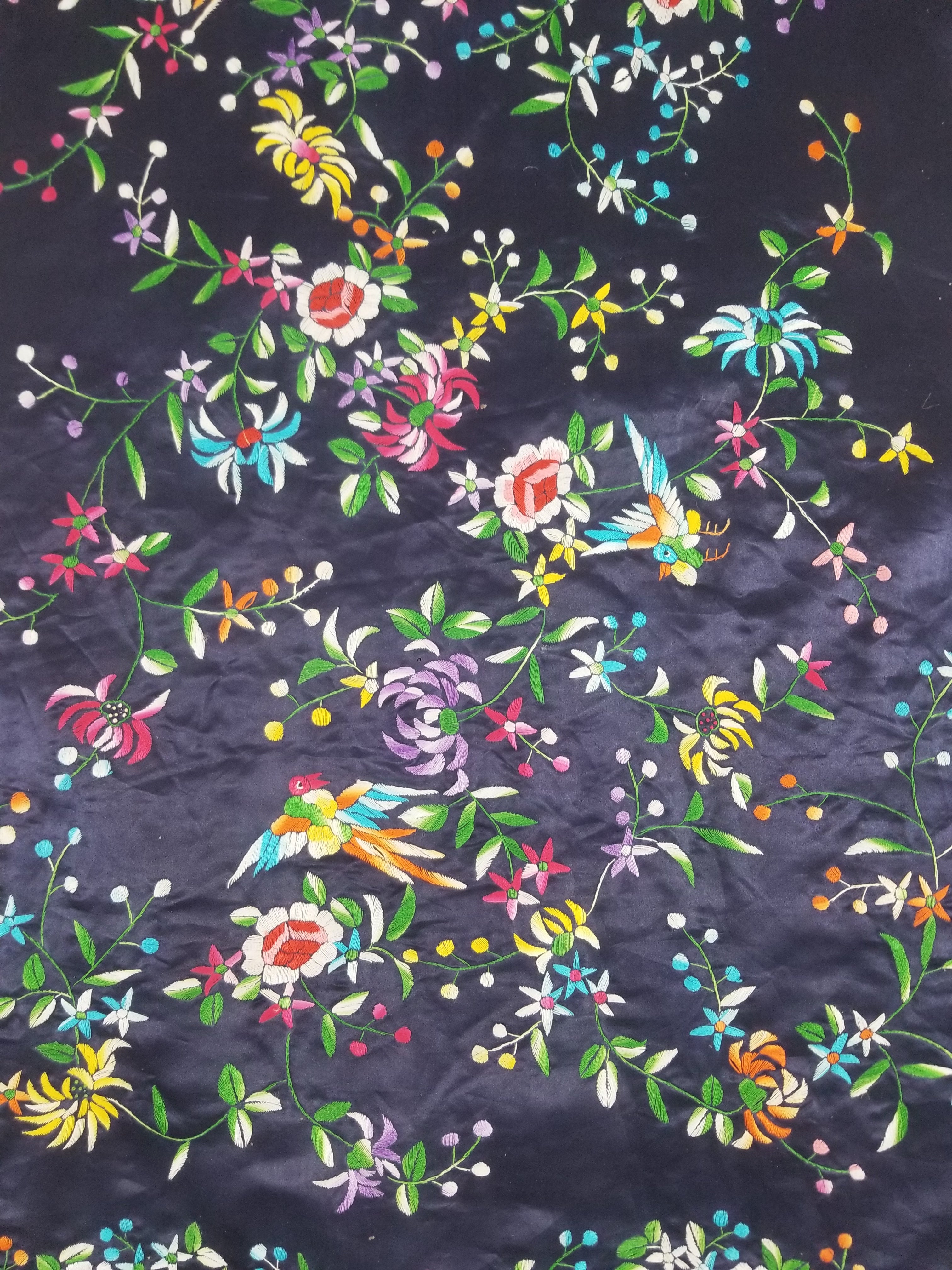 Antique Chinese Hand Embroidered Floral & Birds Mandarin Jacket