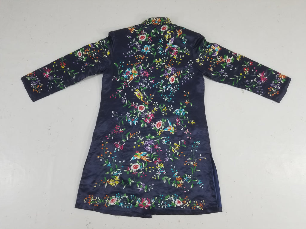 Antique Chinese Hand Embroidered Floral & Birds Mandarin Jacket