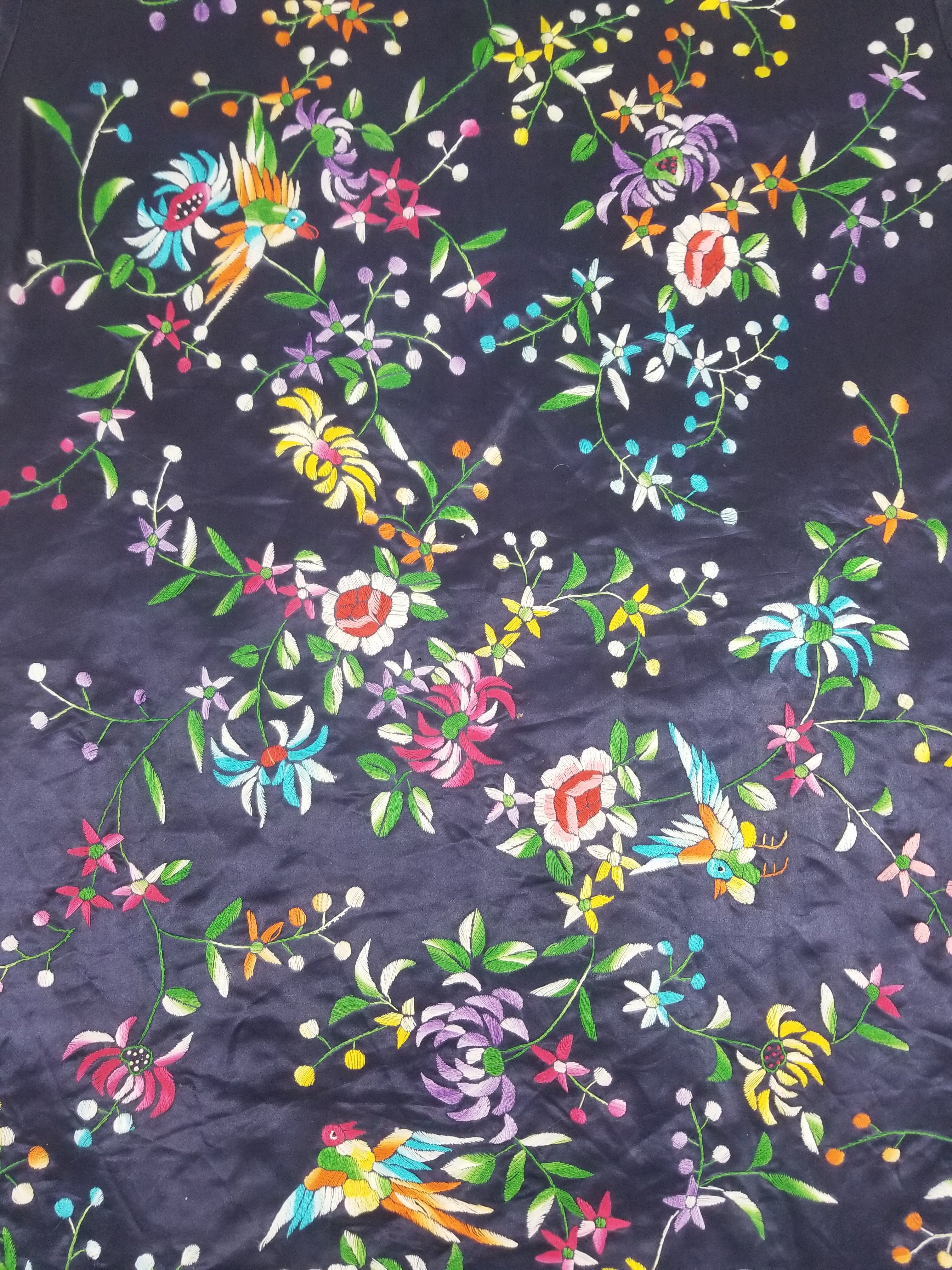 Antique Chinese Hand Embroidered Floral & Birds Mandarin Jacket