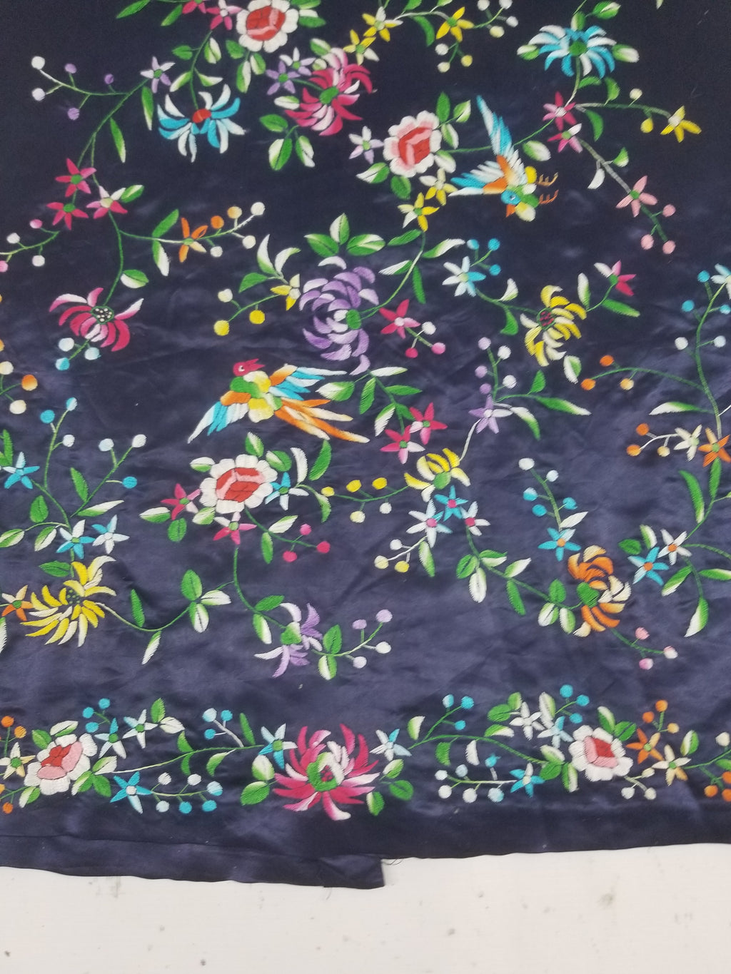 Antique Chinese Hand Embroidered Floral & Birds Mandarin Jacket