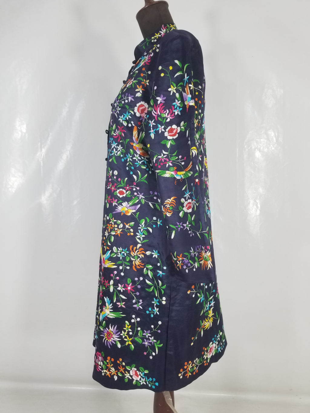 Antique Chinese Hand Embroidered Floral & Birds Mandarin Jacket