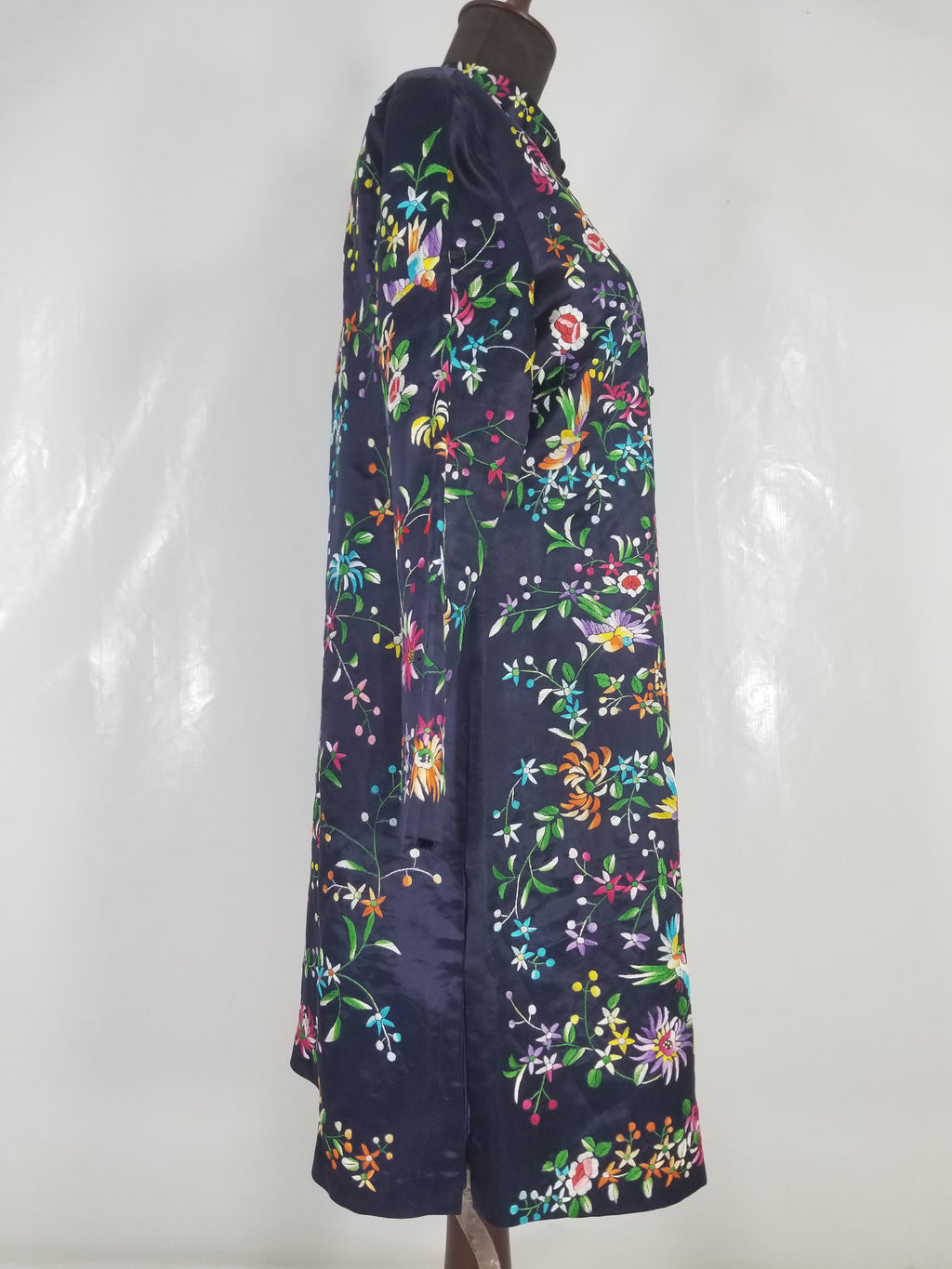 Antique Chinese Hand Embroidered Floral & Birds Mandarin Jacket