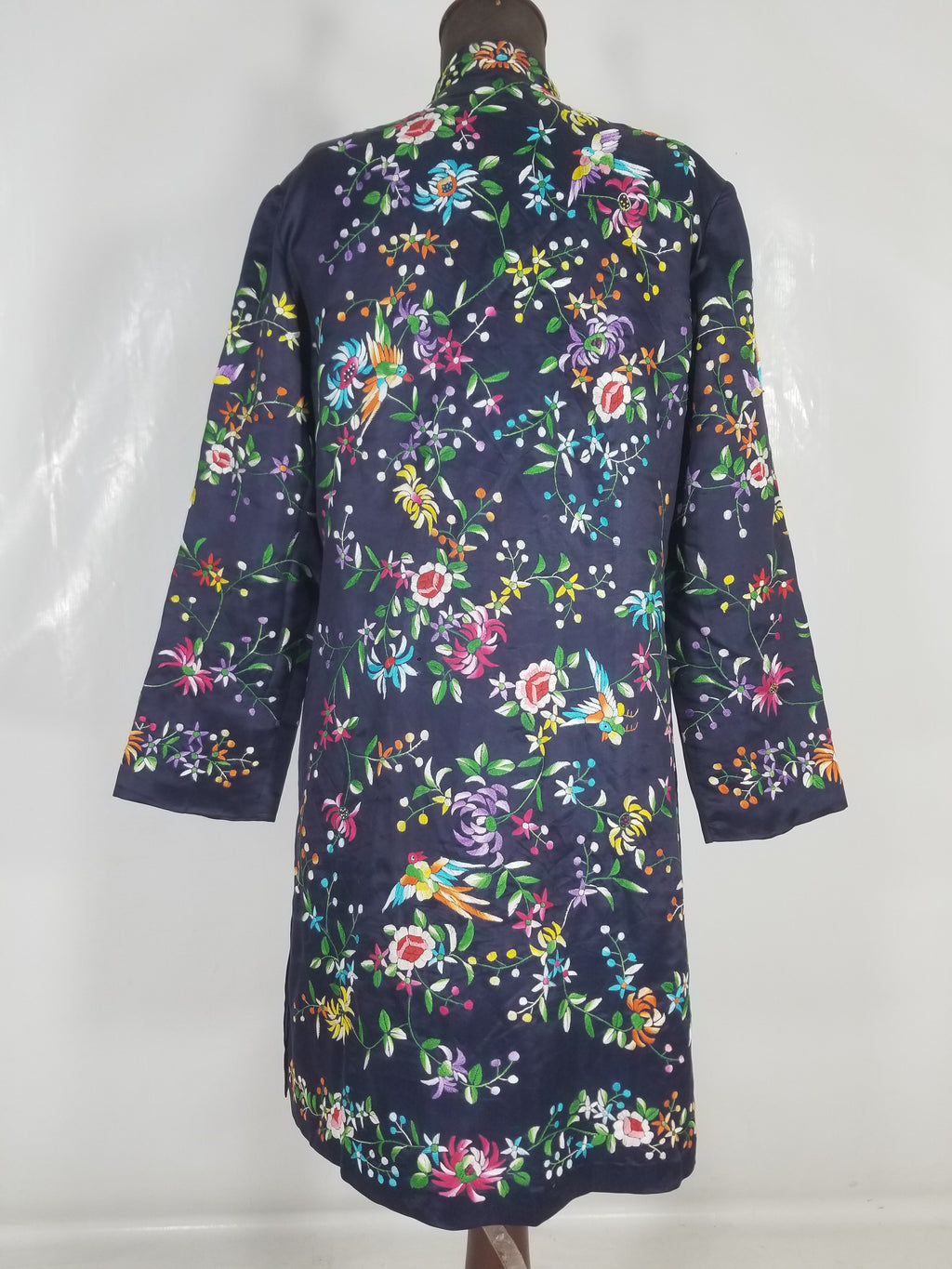 Antique Chinese Hand Embroidered Floral & Birds Mandarin Jacket