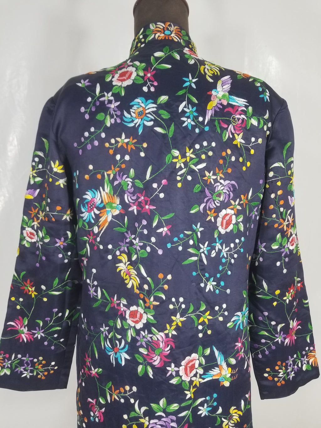 Antique Chinese Hand Embroidered Floral & Birds Mandarin Jacket