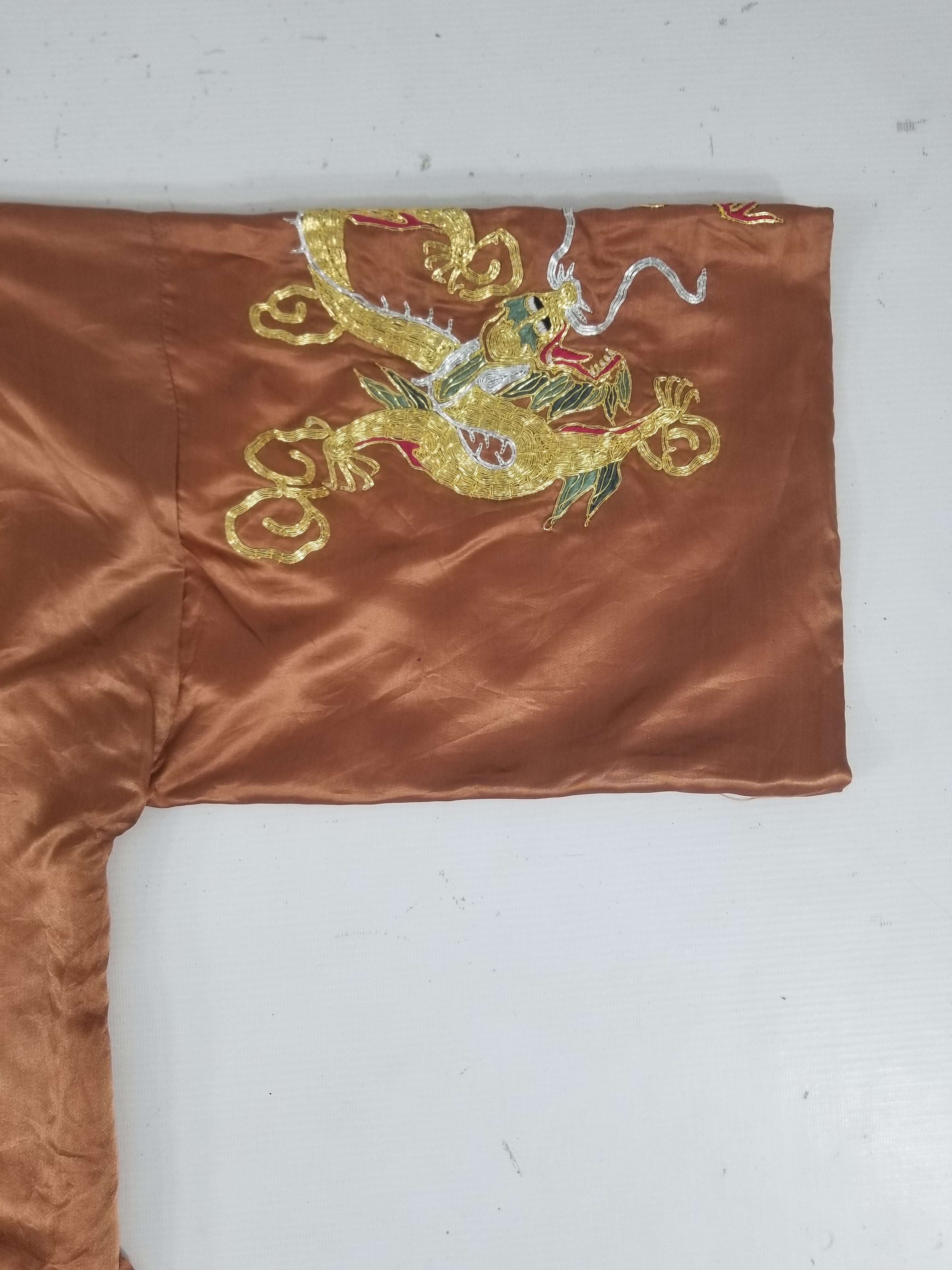 Vintage Chinese Gold Metallic Embroidered Imperial Dragon Silk Kimono Robe