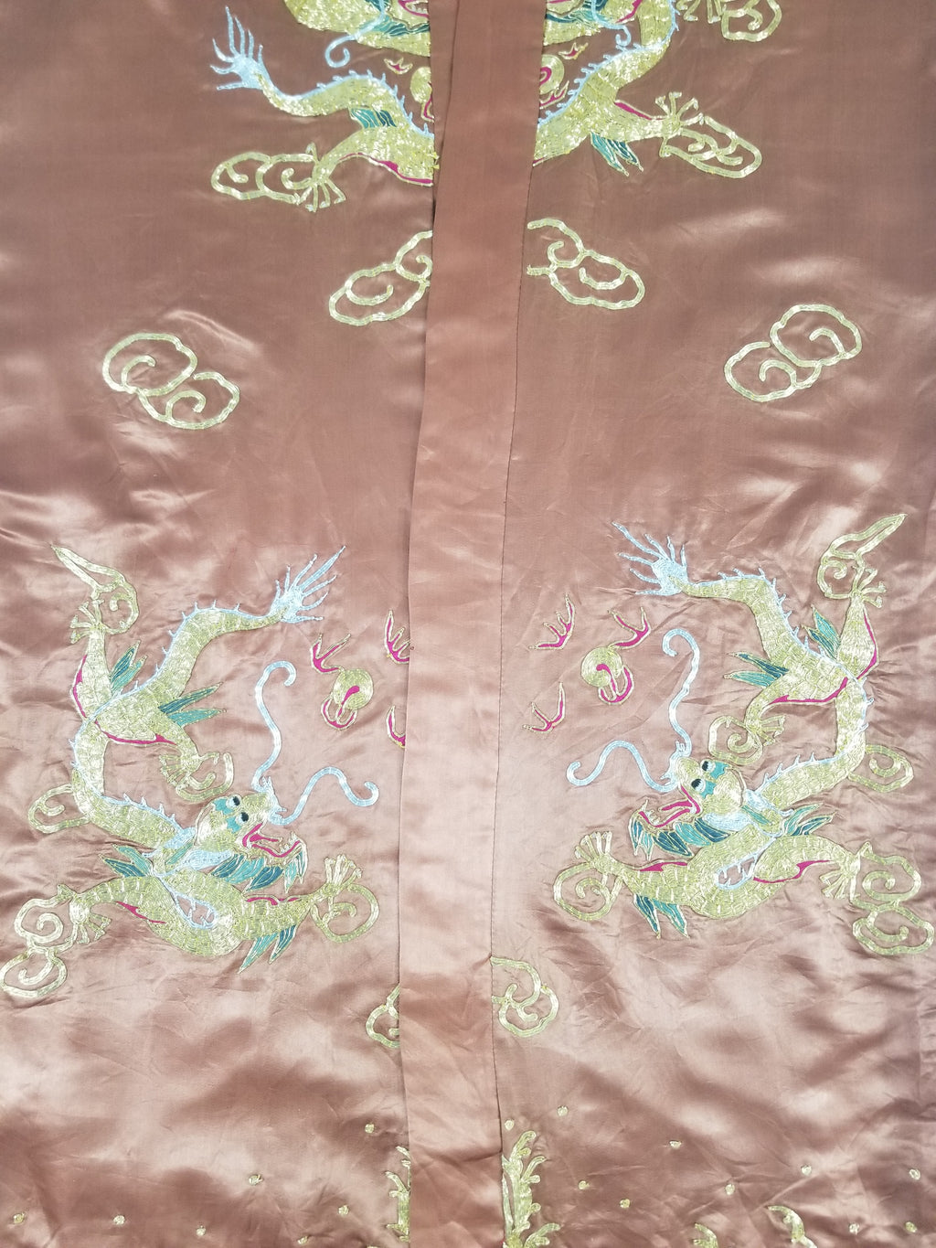 Vintage Chinese Gold Metallic Embroidered Imperial Dragon Silk Kimono Robe