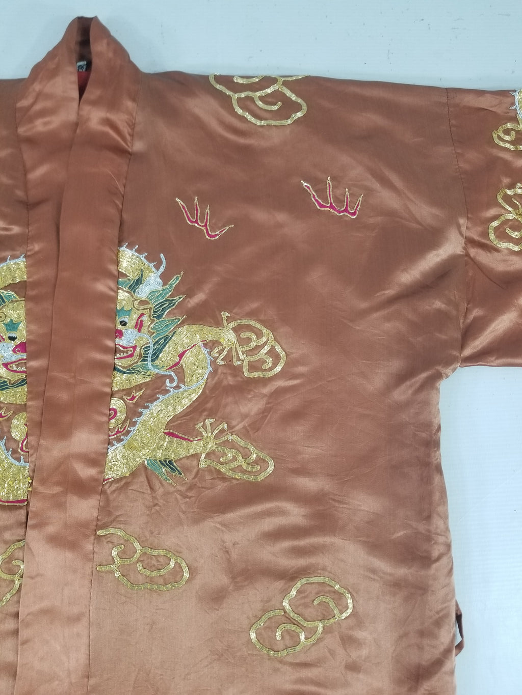 Vintage Chinese Gold Metallic Embroidered Imperial Dragon Silk Kimono Robe