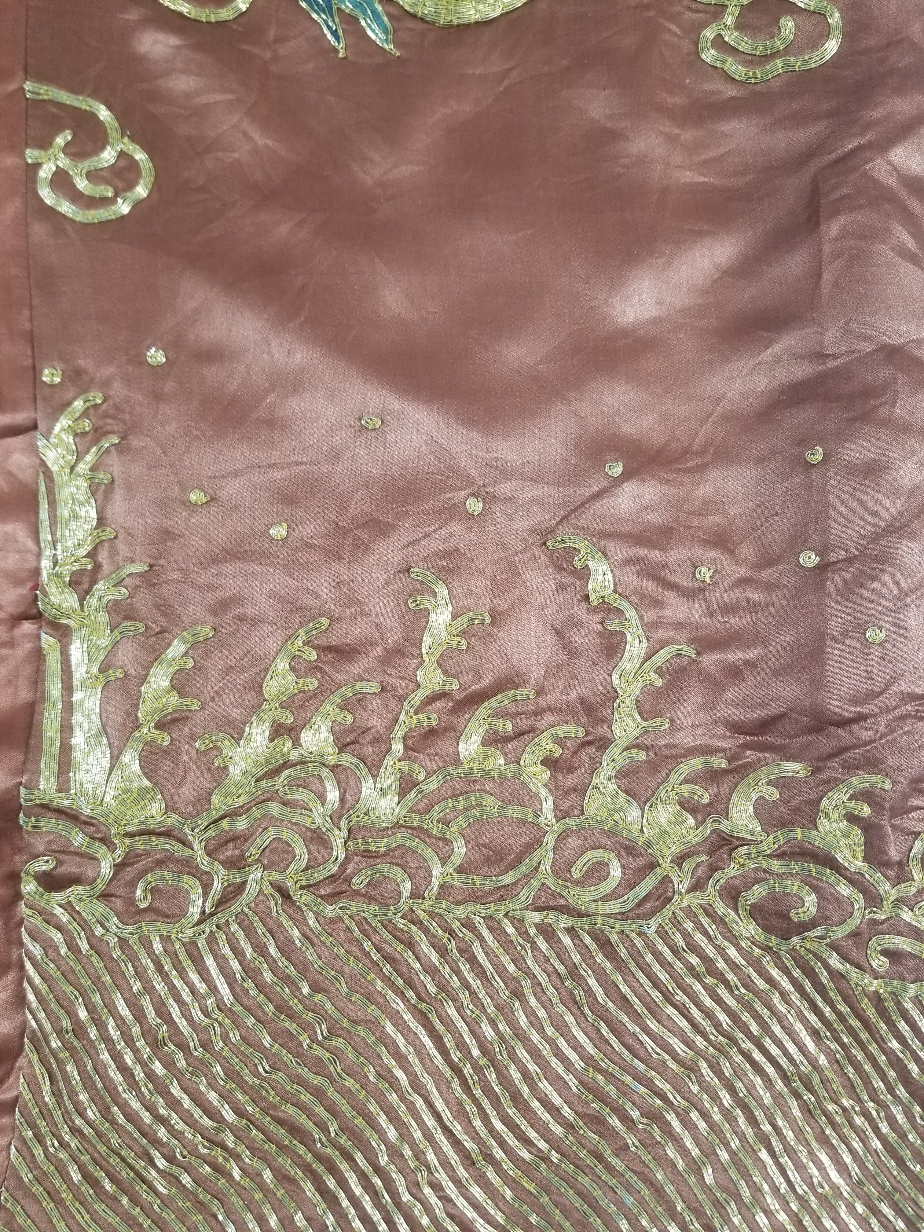 Vintage Chinese Gold Metallic Embroidered Imperial Dragon Silk Kimono Robe