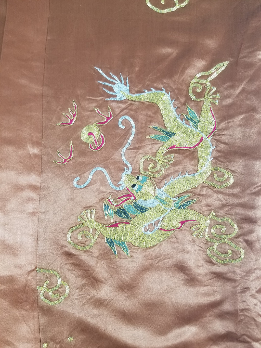 Vintage Chinese Gold Metallic Embroidered Imperial Dragon Silk Kimono Robe