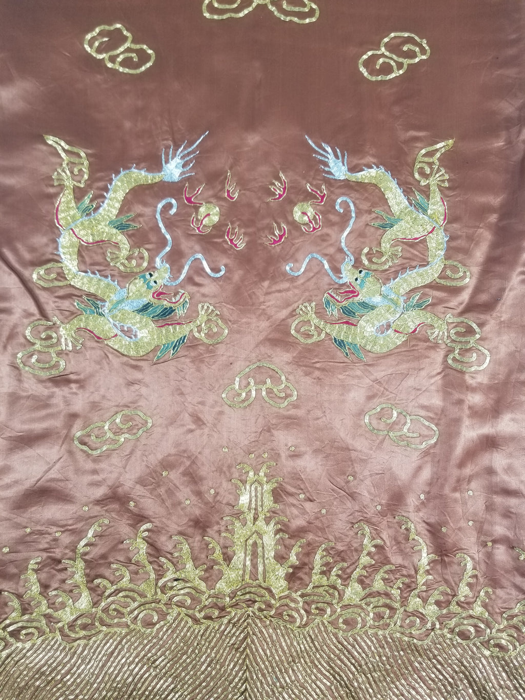 Vintage Chinese Gold Metallic Embroidered Imperial Dragon Silk Kimono Robe