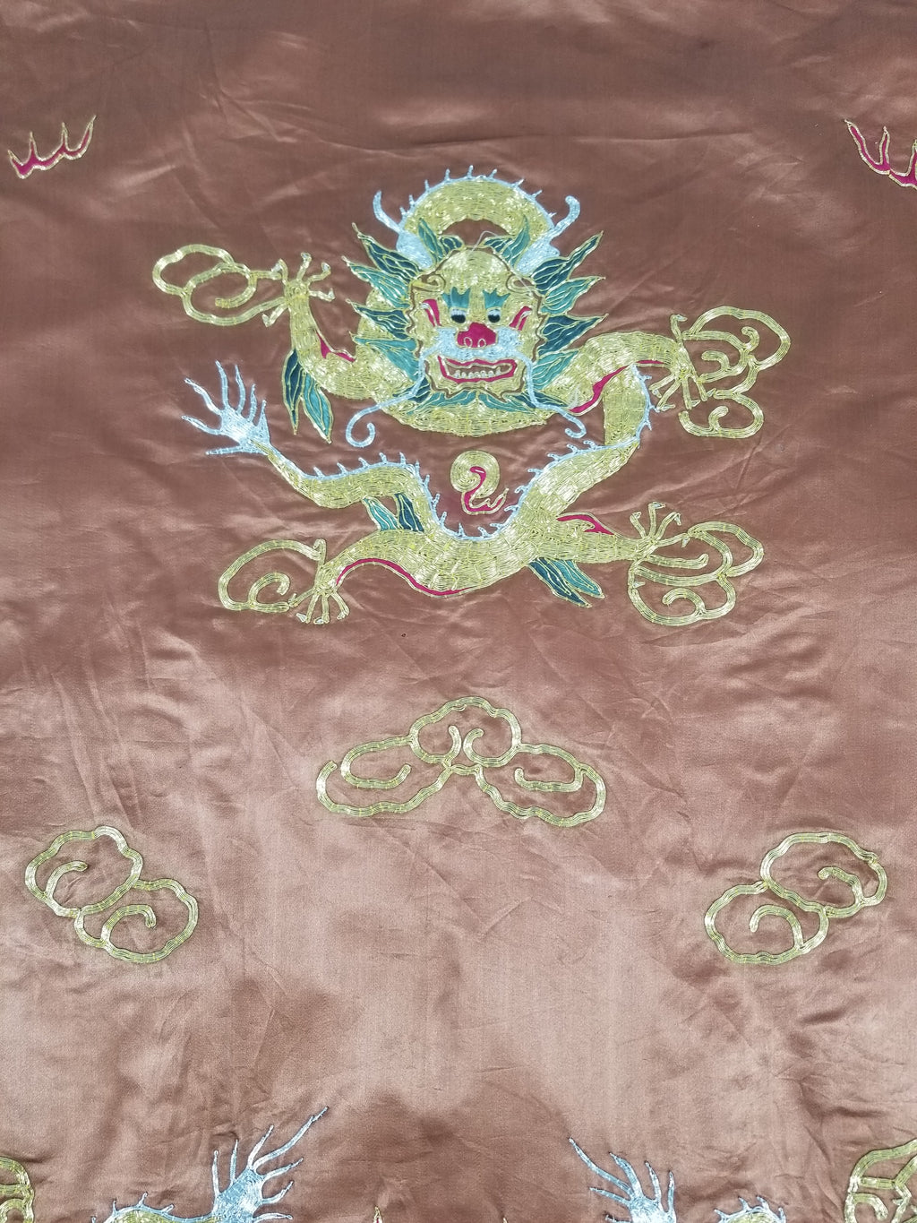 Vintage Chinese Gold Metallic Embroidered Imperial Dragon Silk Kimono Robe