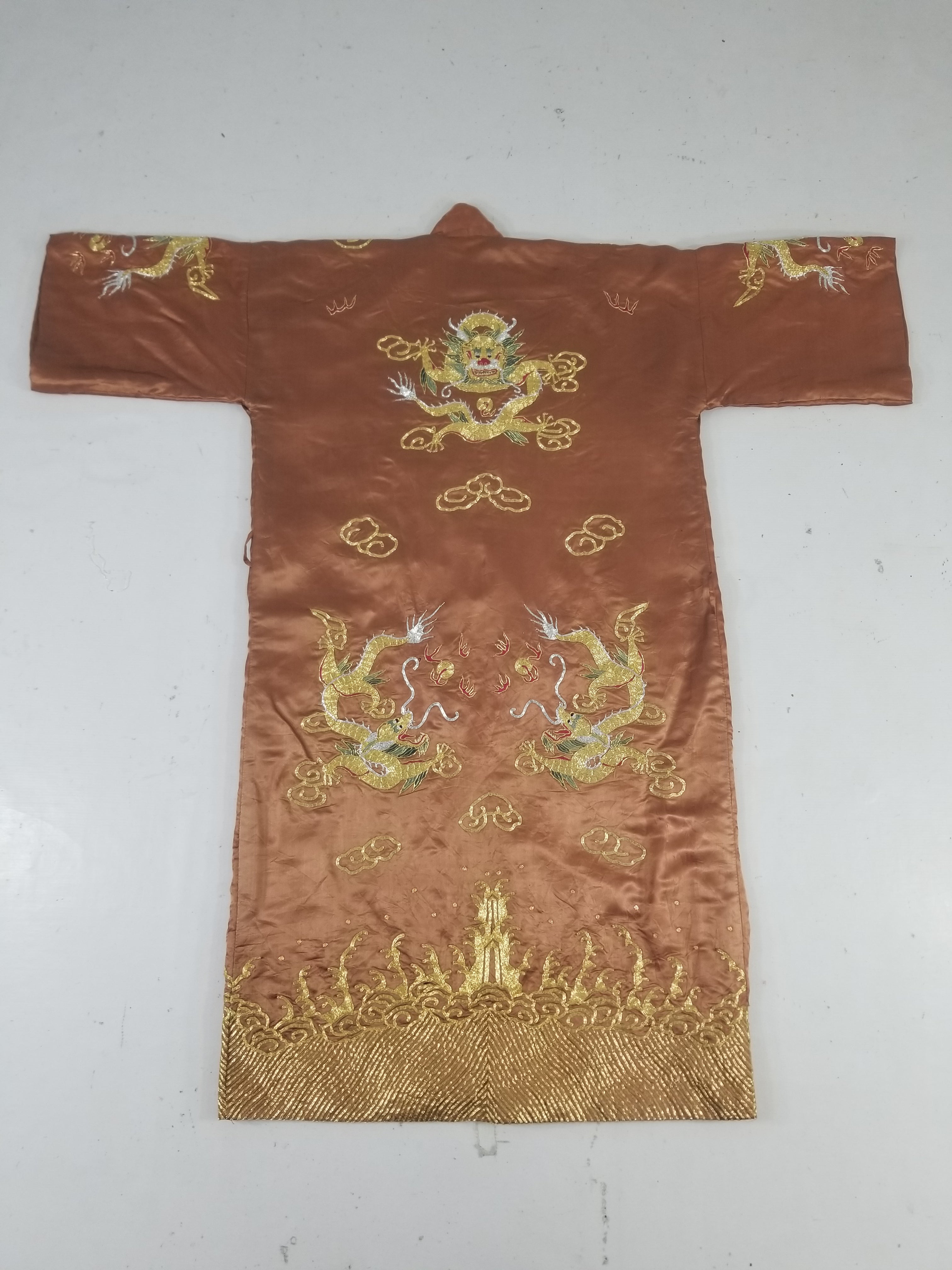 Vintage Chinese Gold Metallic Embroidered Imperial Dragon Silk Kimono Robe