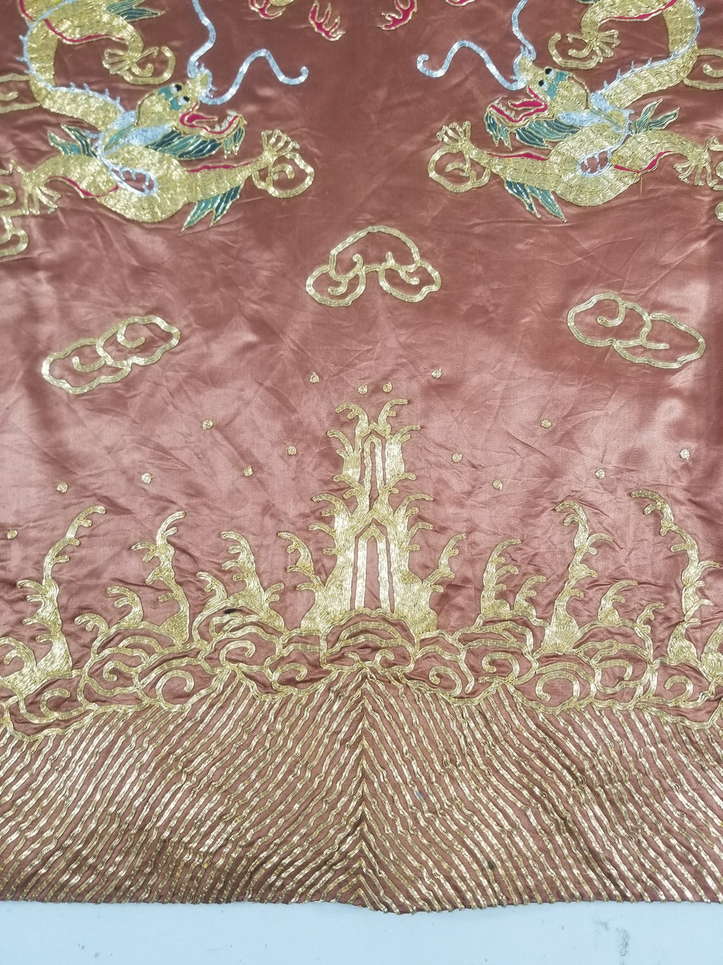 Vintage Chinese Gold Metallic Embroidered Imperial Dragon Silk Kimono Robe