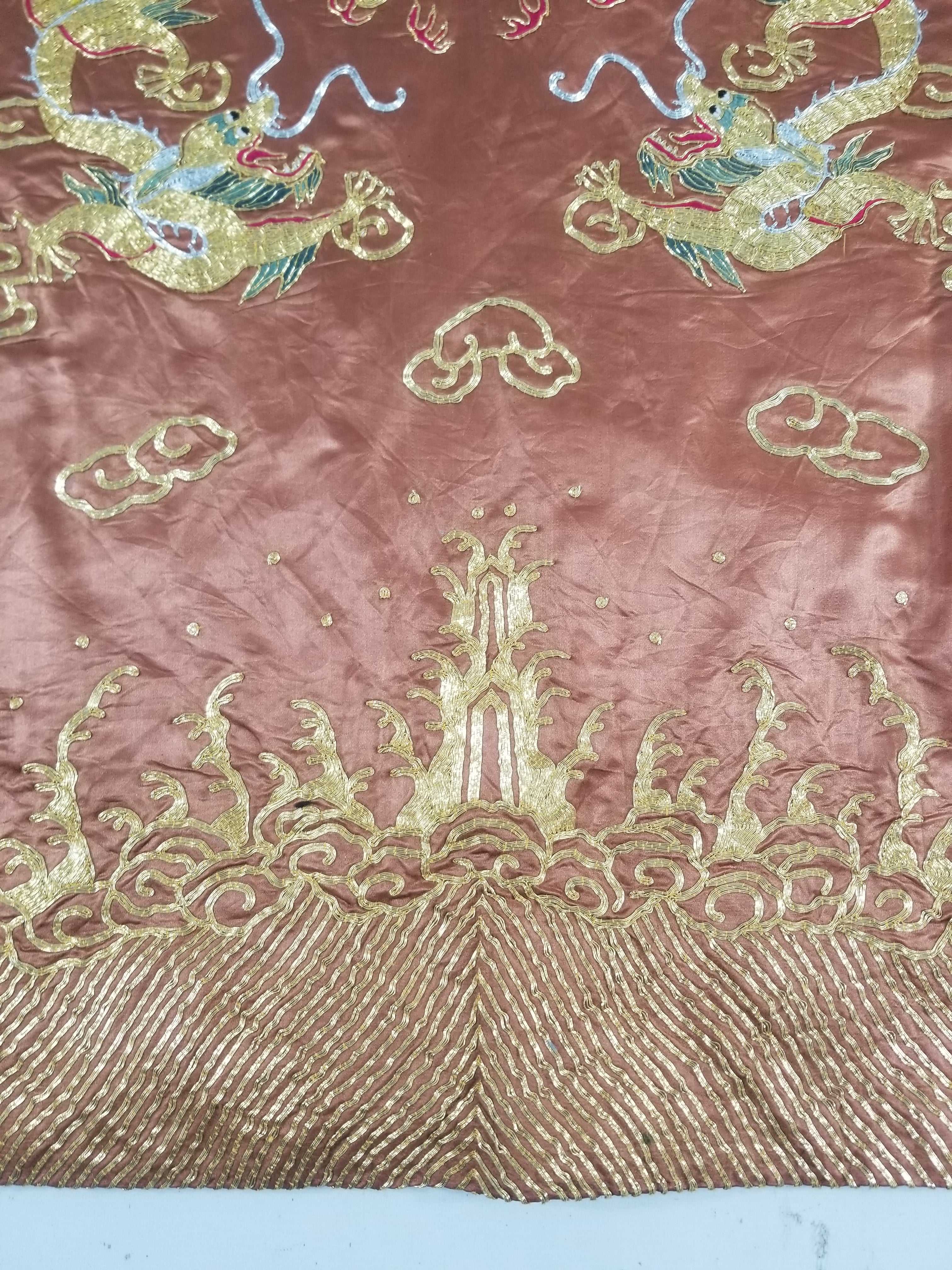 Vintage Chinese Gold Metallic Embroidered Imperial Dragon Silk Kimono Robe