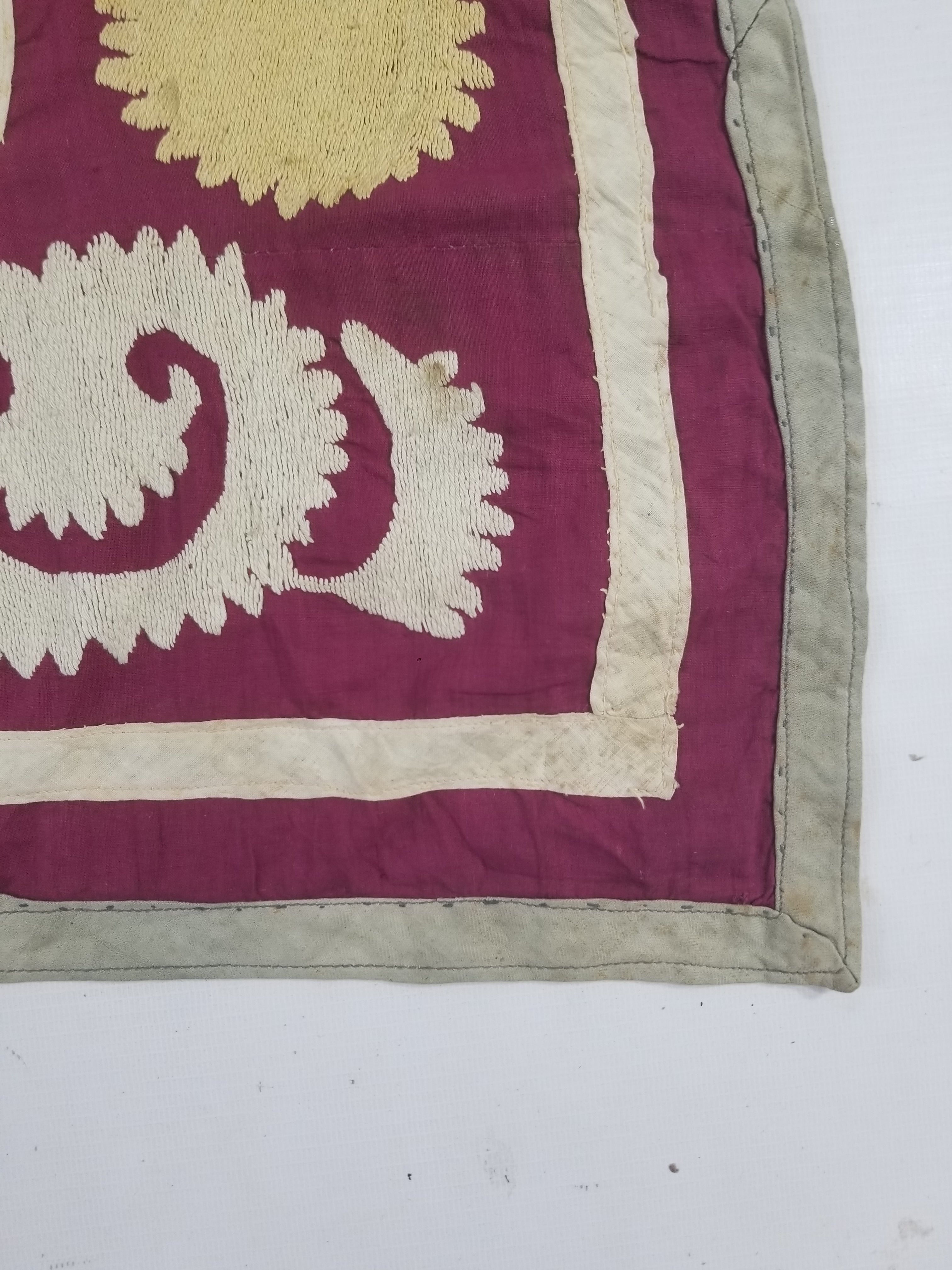 Antique Uzbek Suzani Folk Art Silk Hand Embroidered Wall Hanging 146x118cm