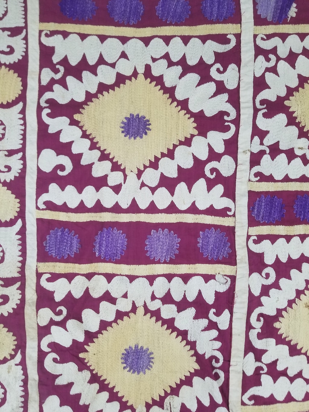 Antique Uzbek Suzani Folk Art Silk Hand Embroidered Wall Hanging 146x118cm