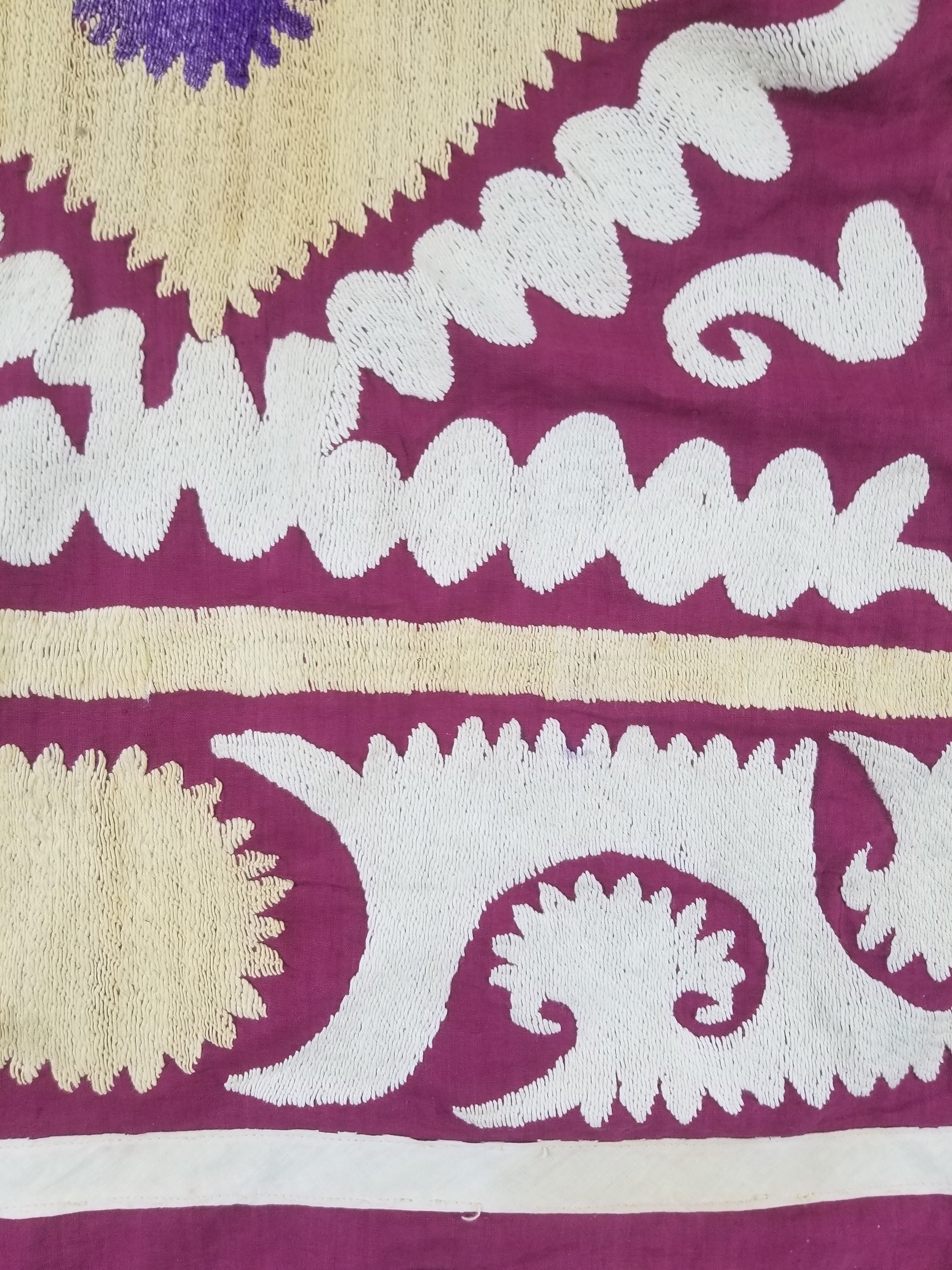 Antique Uzbek Suzani Folk Art Silk Hand Embroidered Wall Hanging 146x118cm