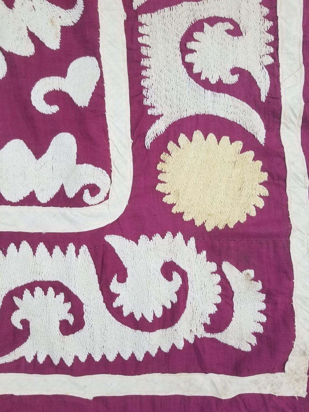 Antique Uzbek Suzani Folk Art Silk Hand Embroidered Wall Hanging 146x118cm