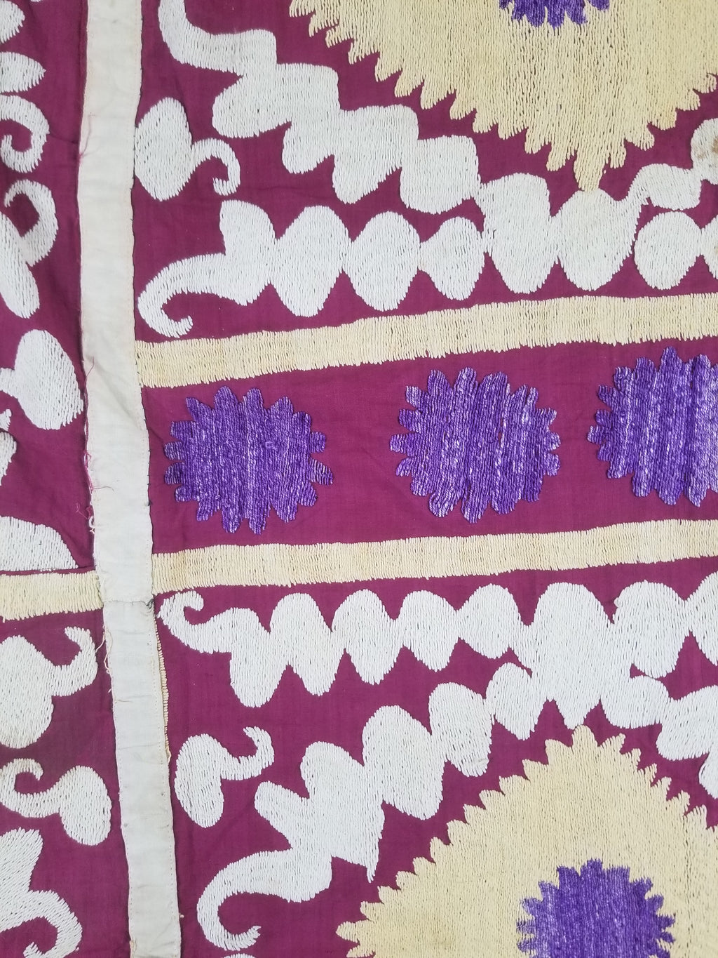 Antique Uzbek Suzani Folk Art Silk Hand Embroidered Wall Hanging 146x118cm