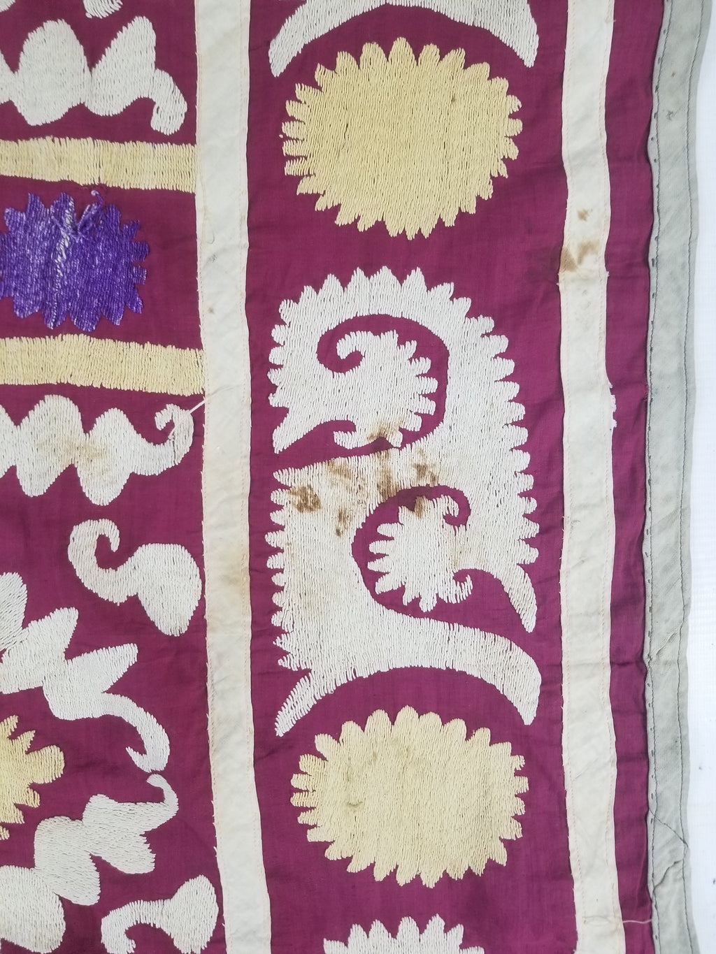Antique Uzbek Suzani Folk Art Silk Hand Embroidered Wall Hanging 146x118cm