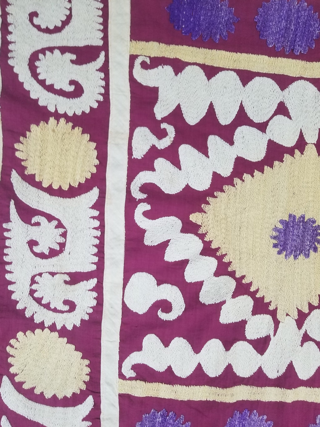 Antique Uzbek Suzani Folk Art Silk Hand Embroidered Wall Hanging 146x118cm