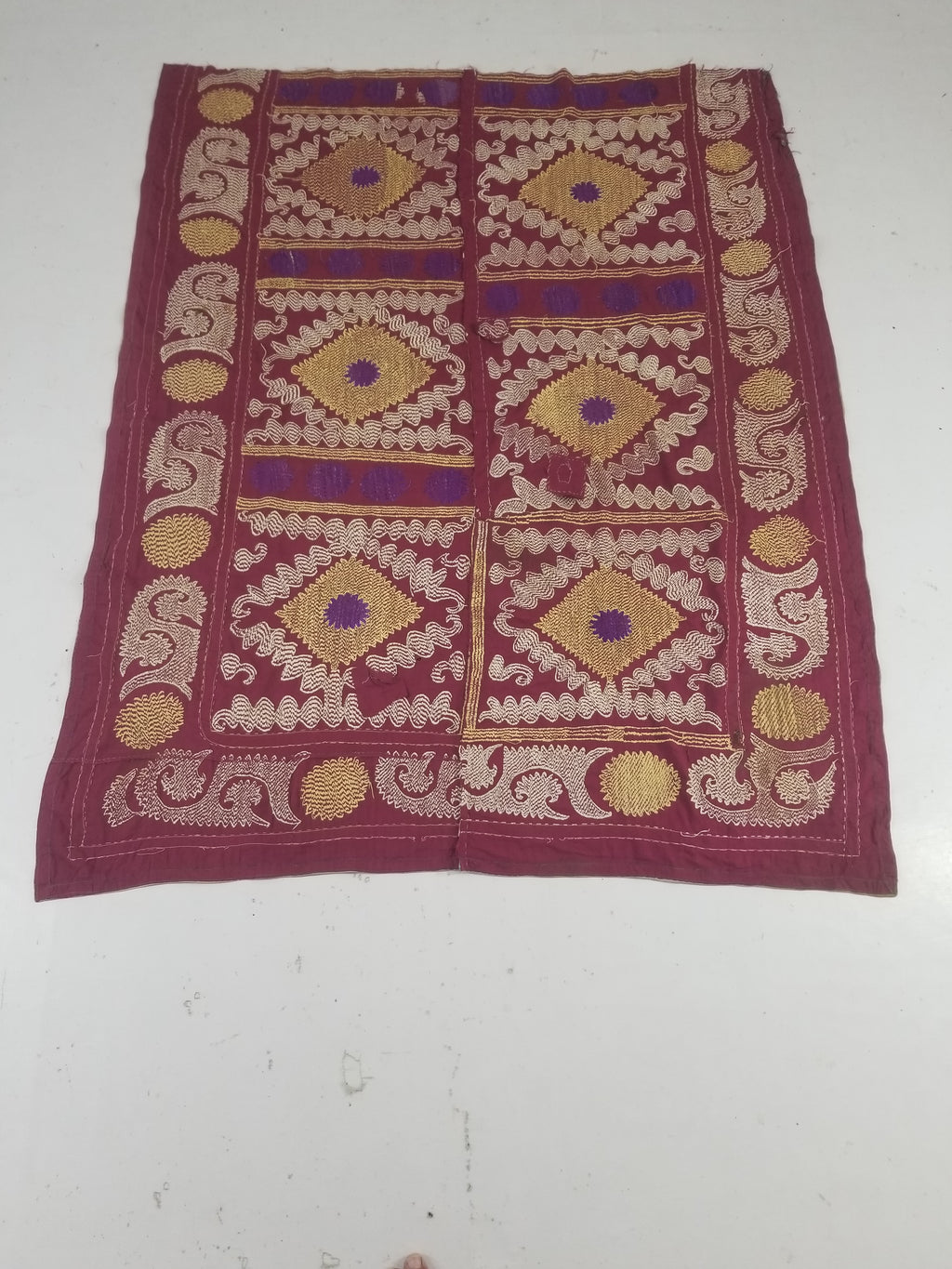 Antique Uzbek Suzani Folk Art Silk Hand Embroidered Wall Hanging 146x118cm