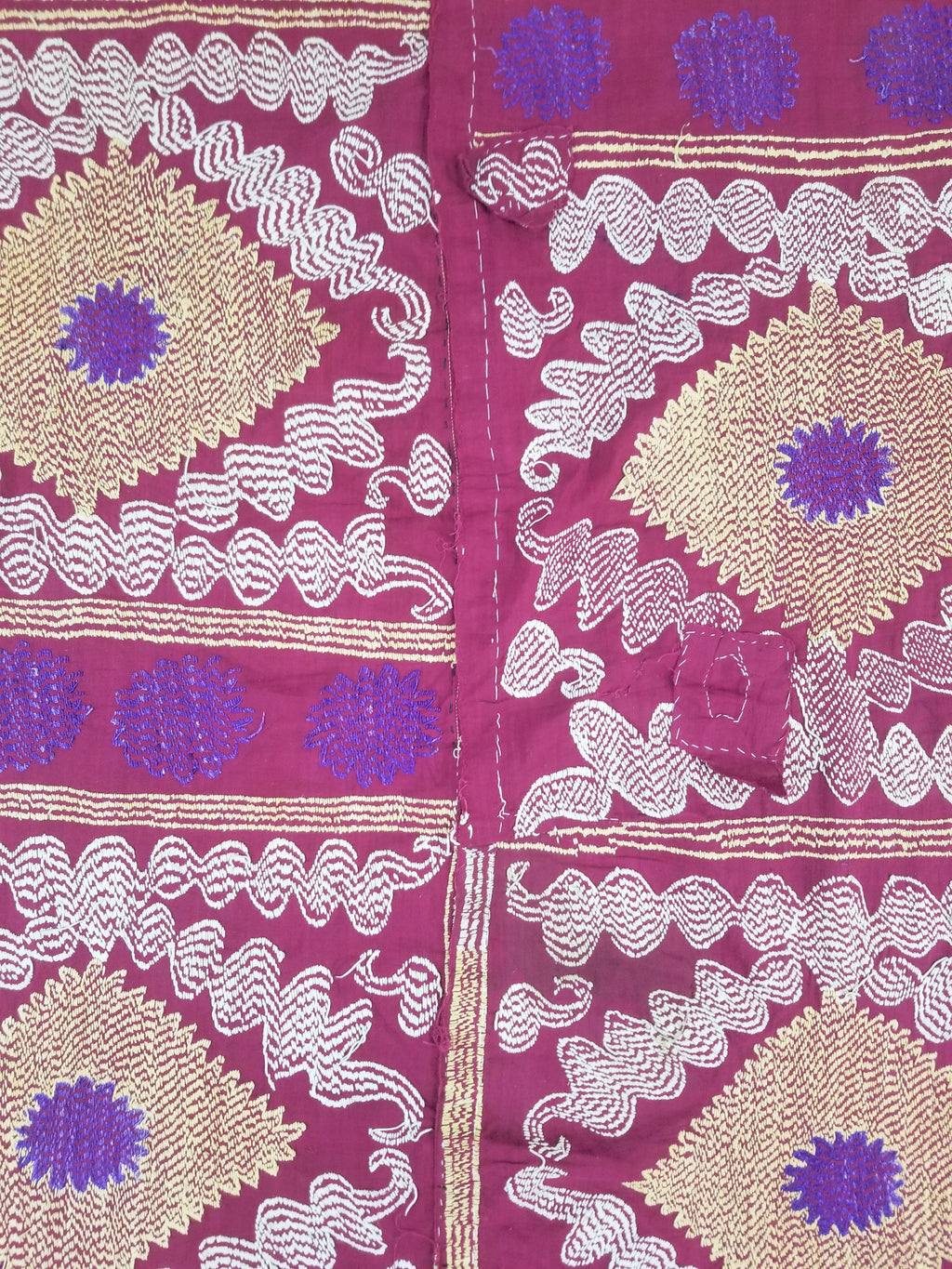 Antique Uzbek Suzani Folk Art Silk Hand Embroidered Wall Hanging 146x118cm