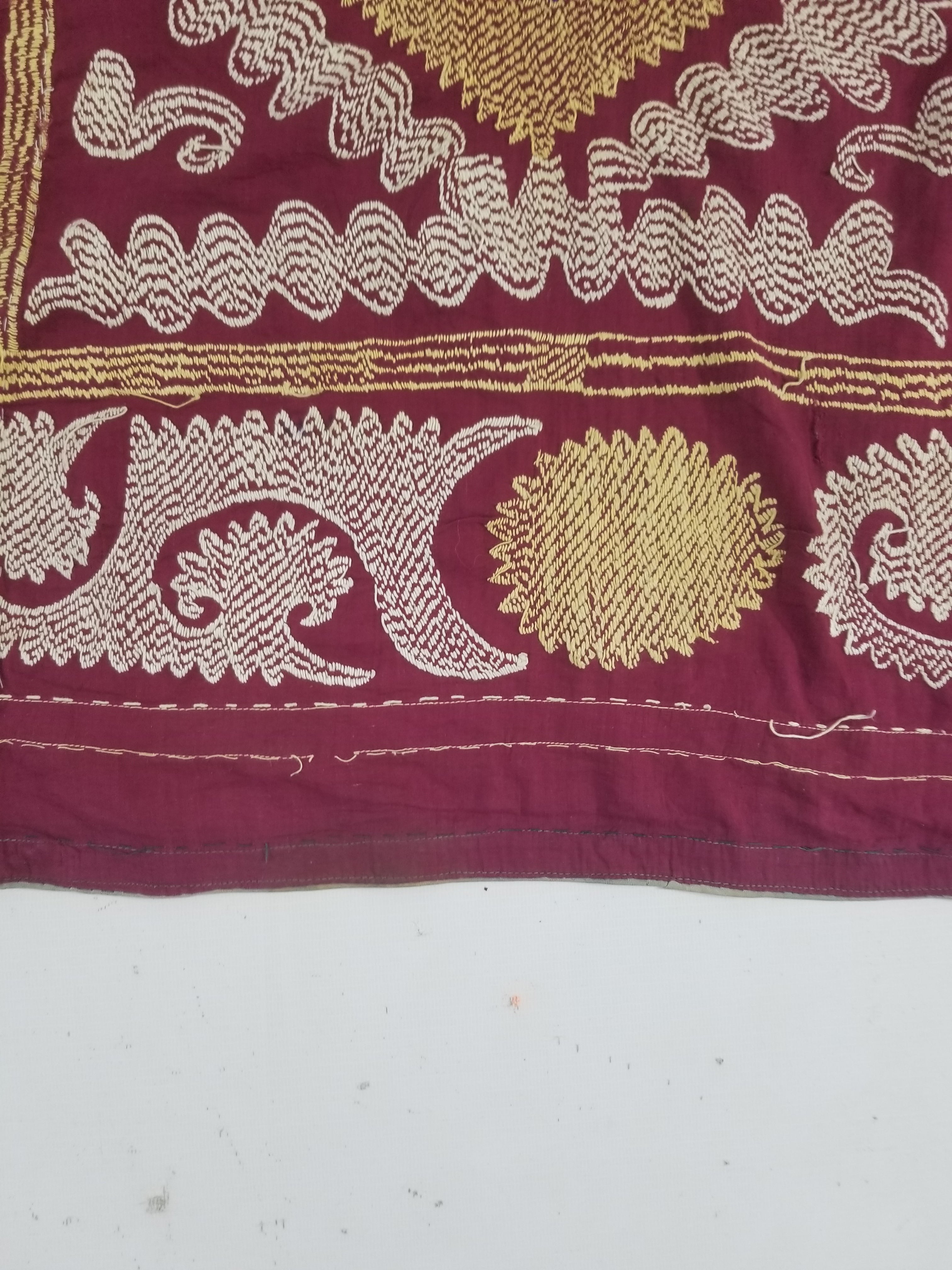 Antique Uzbek Suzani Folk Art Silk Hand Embroidered Wall Hanging 146x118cm
