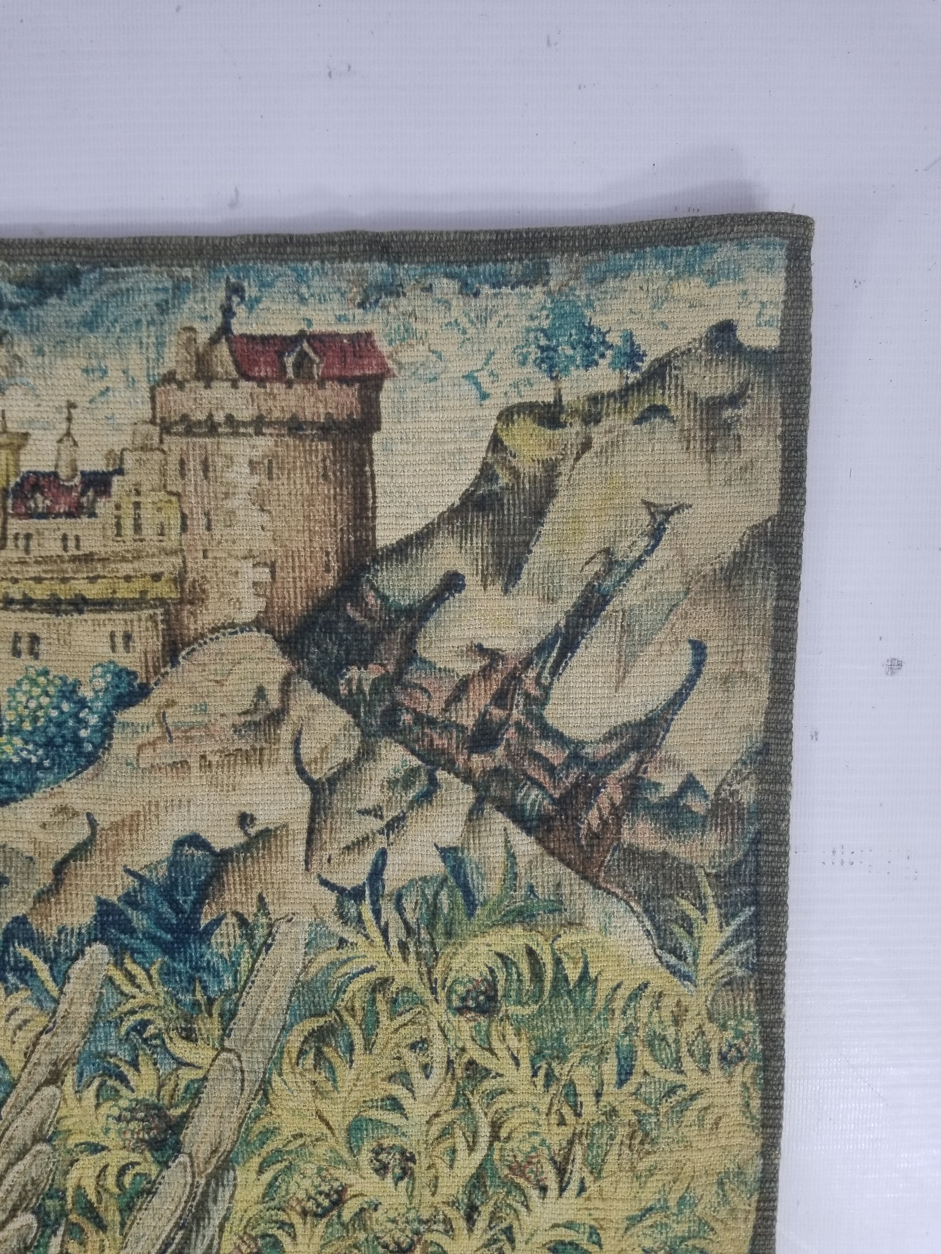 Vintage European Medieval Heraldic Unicorn Scene Woven Tapestry 130x114cm