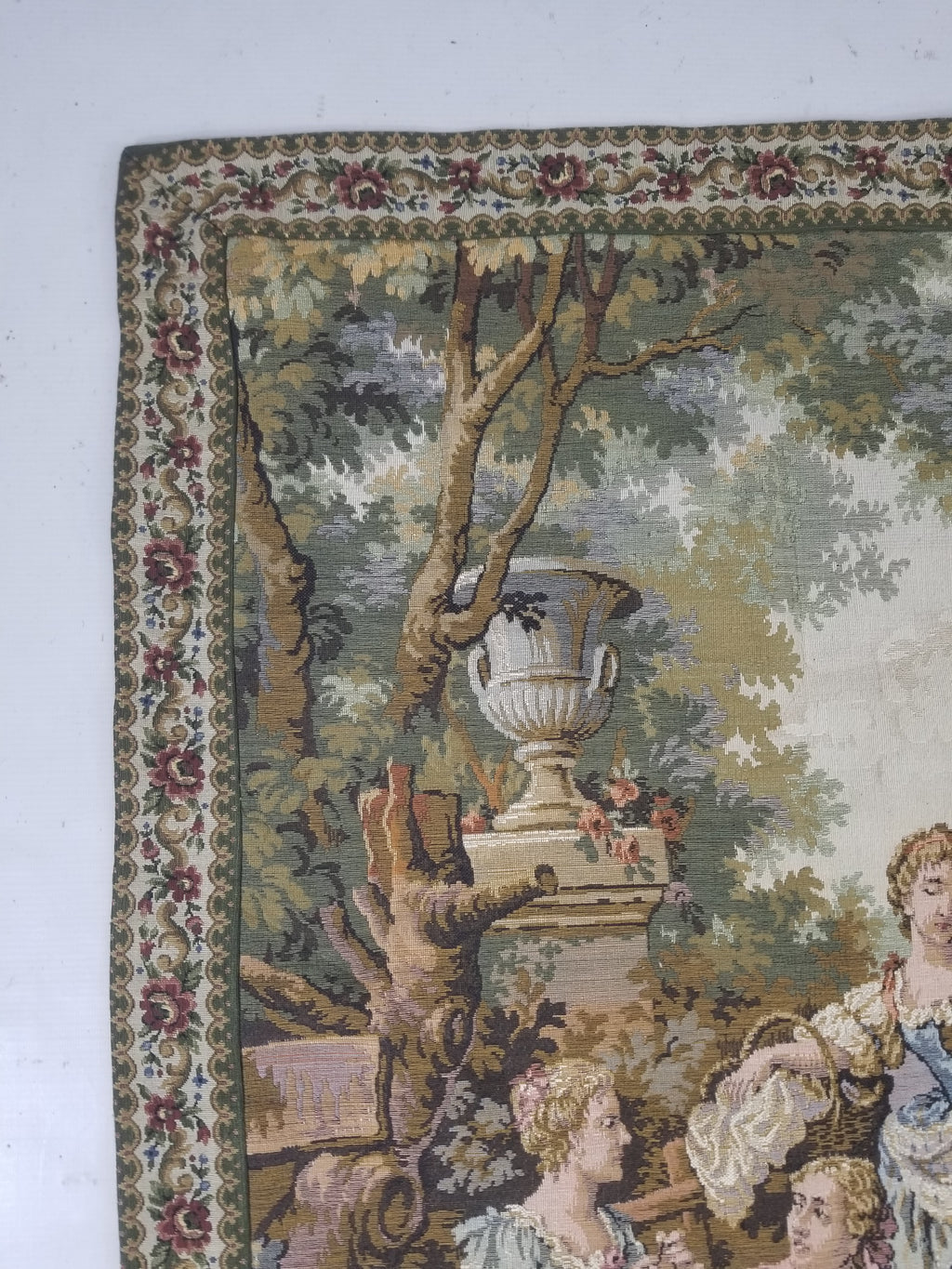 Vintage European Rococo Courtyard & Riverside Scene Jacquard Woven Tapestry 146x110cm