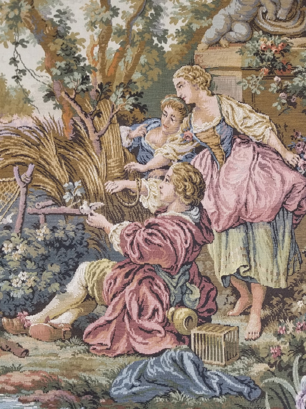 Vintage European Rococo Courtyard & Riverside Scene Jacquard Woven Tapestry 146x110cm