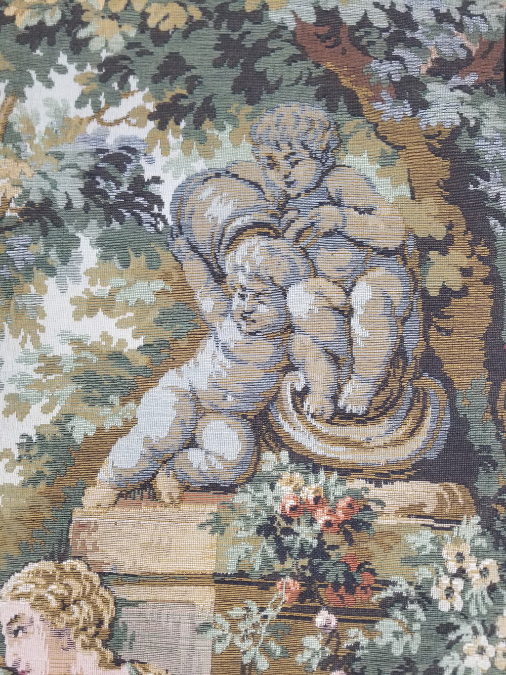 Vintage European Rococo Courtyard & Riverside Scene Jacquard Woven Tapestry 146x110cm