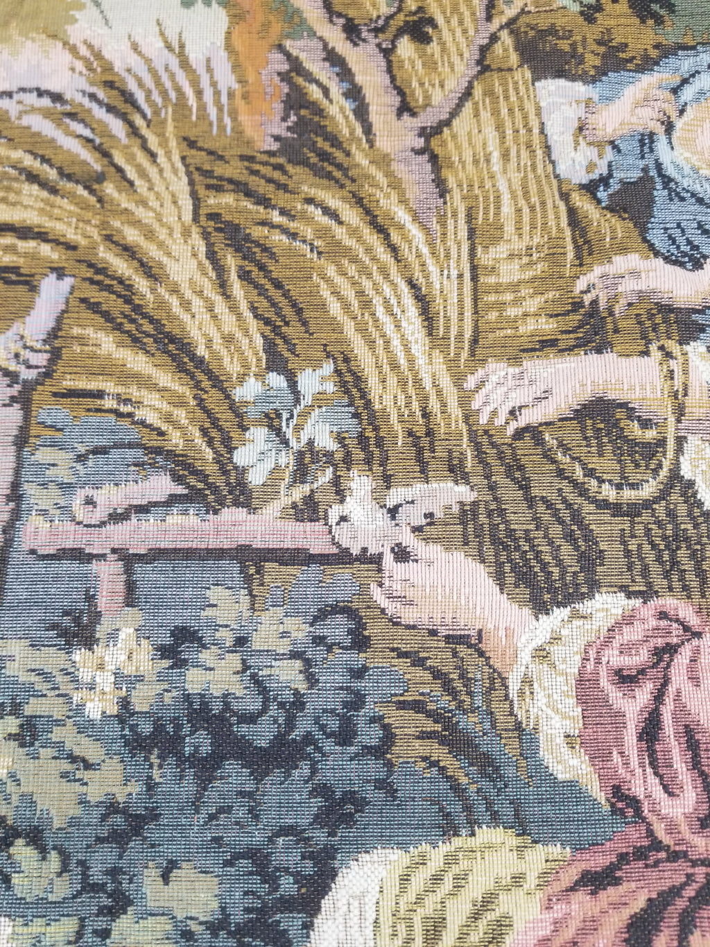 Vintage European Rococo Courtyard & Riverside Scene Jacquard Woven Tapestry 146x110cm