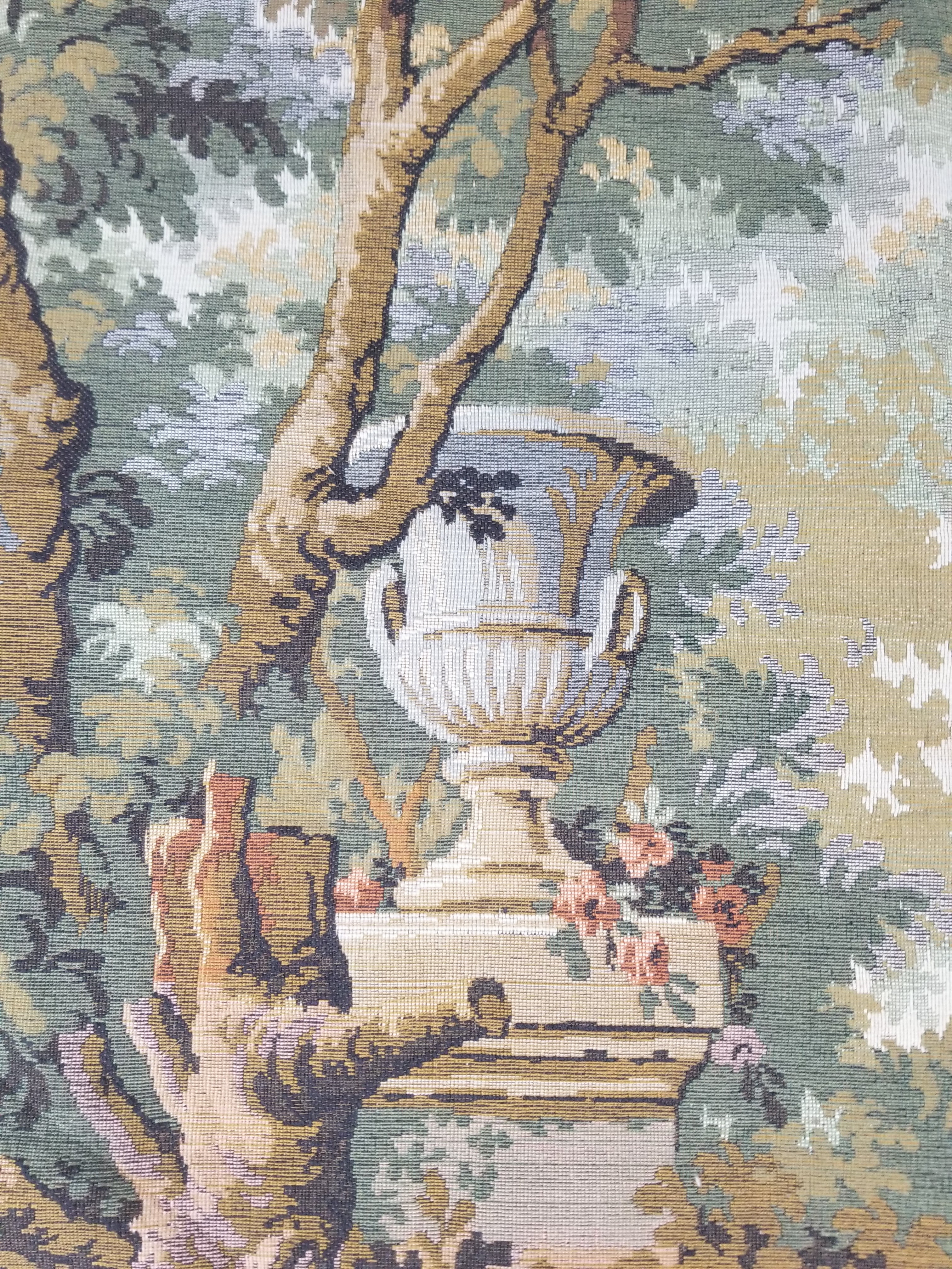 Vintage European Rococo Courtyard & Riverside Scene Jacquard Woven Tapestry 146x110cm