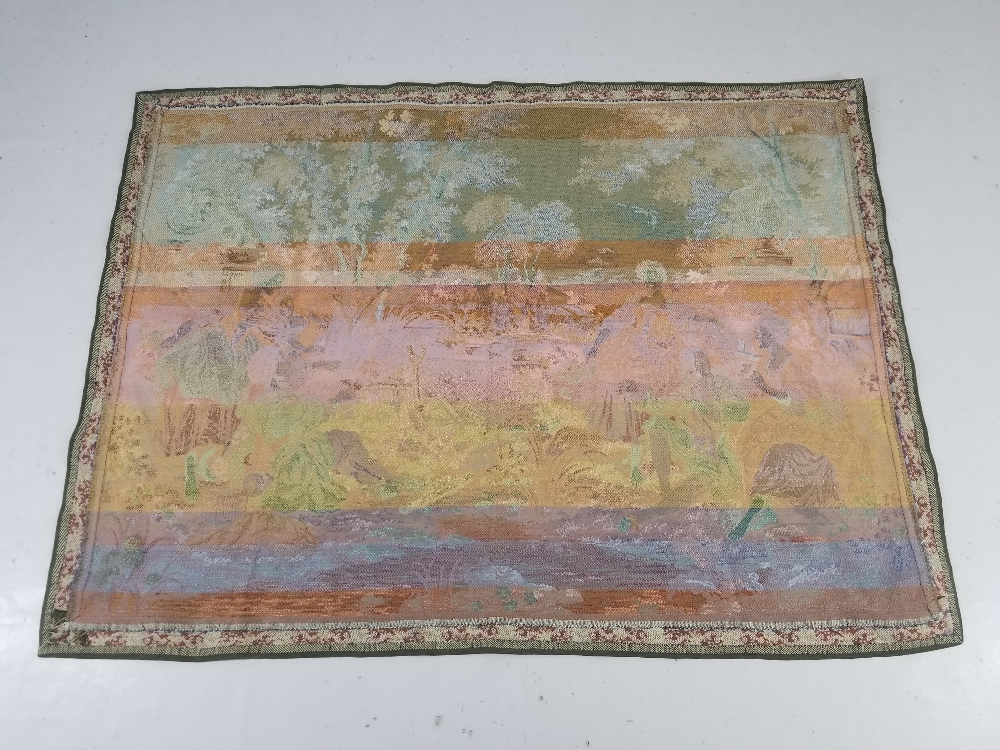Vintage European Rococo Courtyard & Riverside Scene Jacquard Woven Tapestry 146x110cm