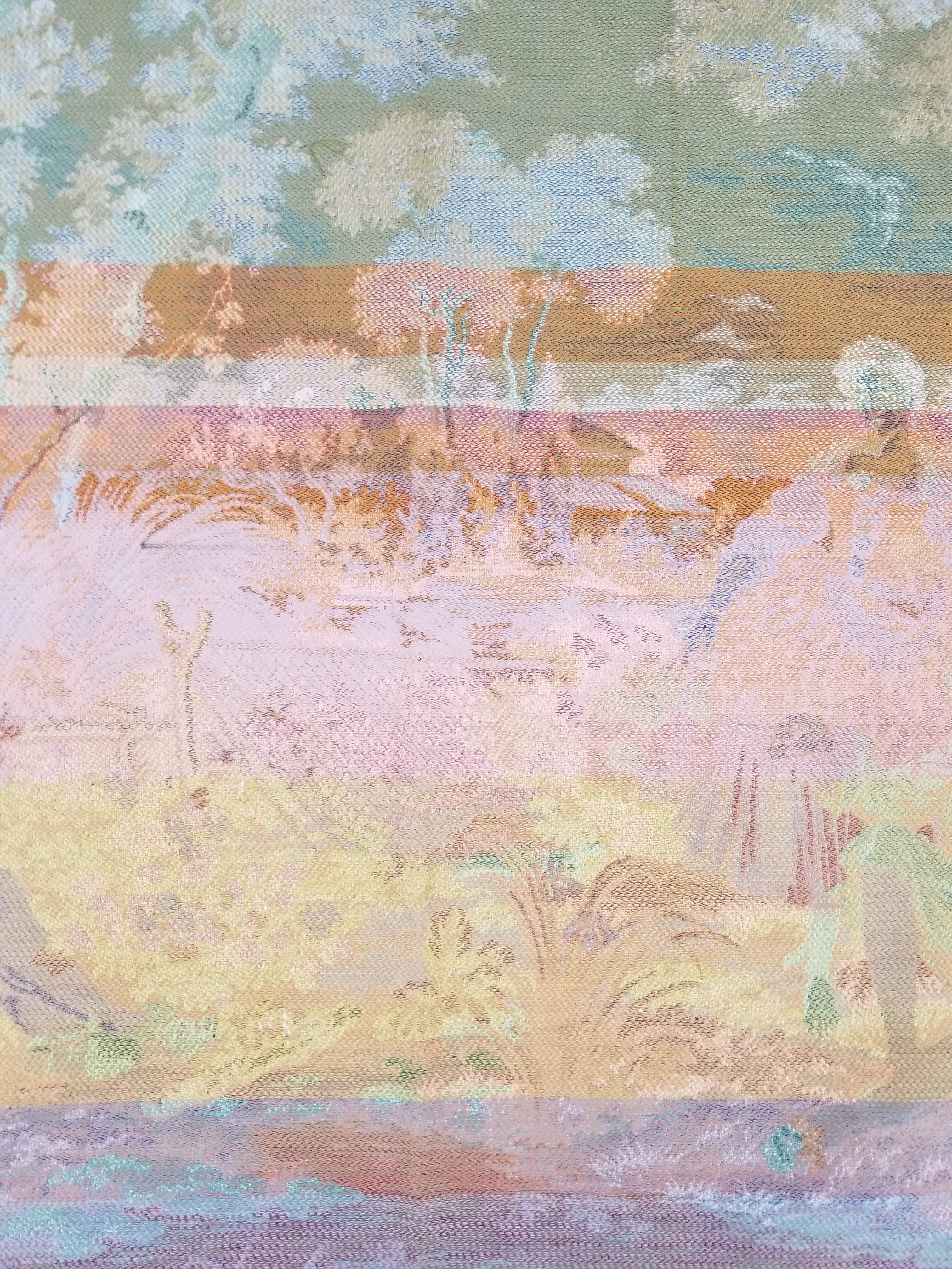 Vintage European Rococo Courtyard & Riverside Scene Jacquard Woven Tapestry 146x110cm