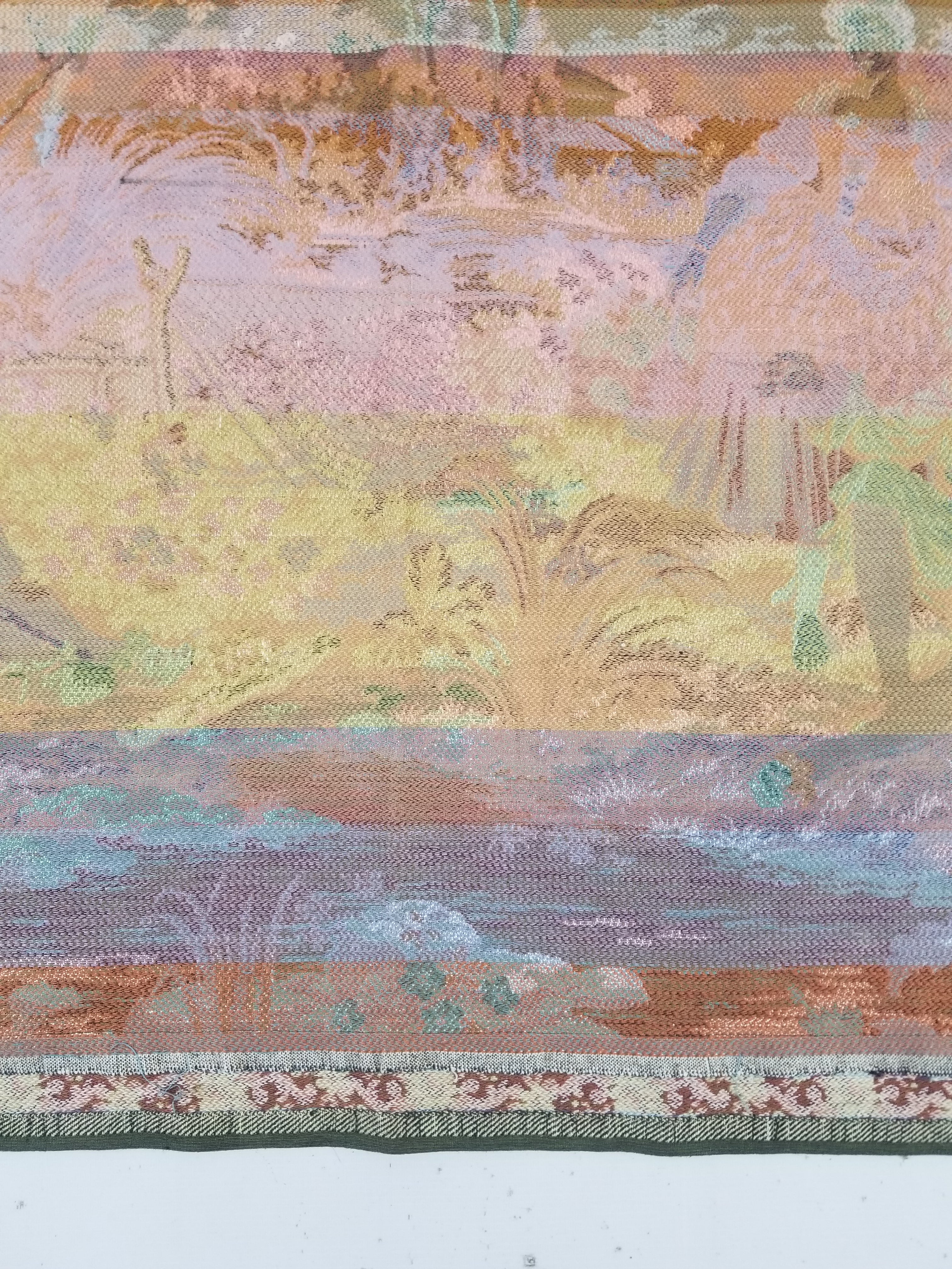 Vintage European Rococo Courtyard & Riverside Scene Jacquard Woven Tapestry 146x110cm