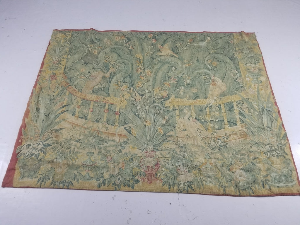 Antique European Verdure Birds & Fountain Jacquard Woven Tapestry 179x141cm