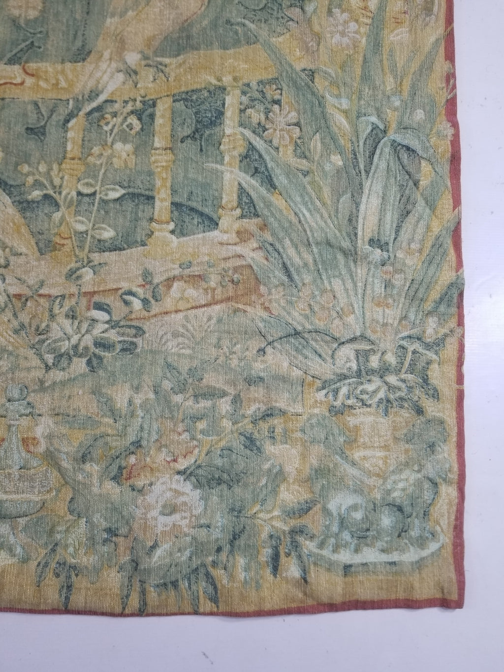 Antique European Verdure Birds & Fountain Jacquard Woven Tapestry 179x141cm