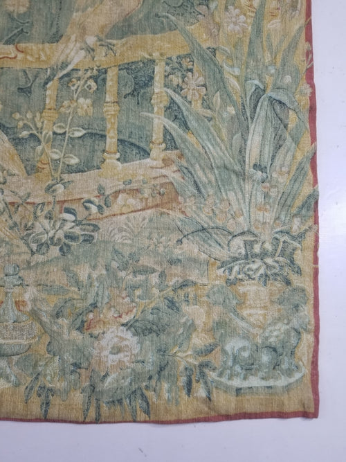 Antique European Verdure Birds & Fountain Jacquard Woven Tapestry 179x141cm