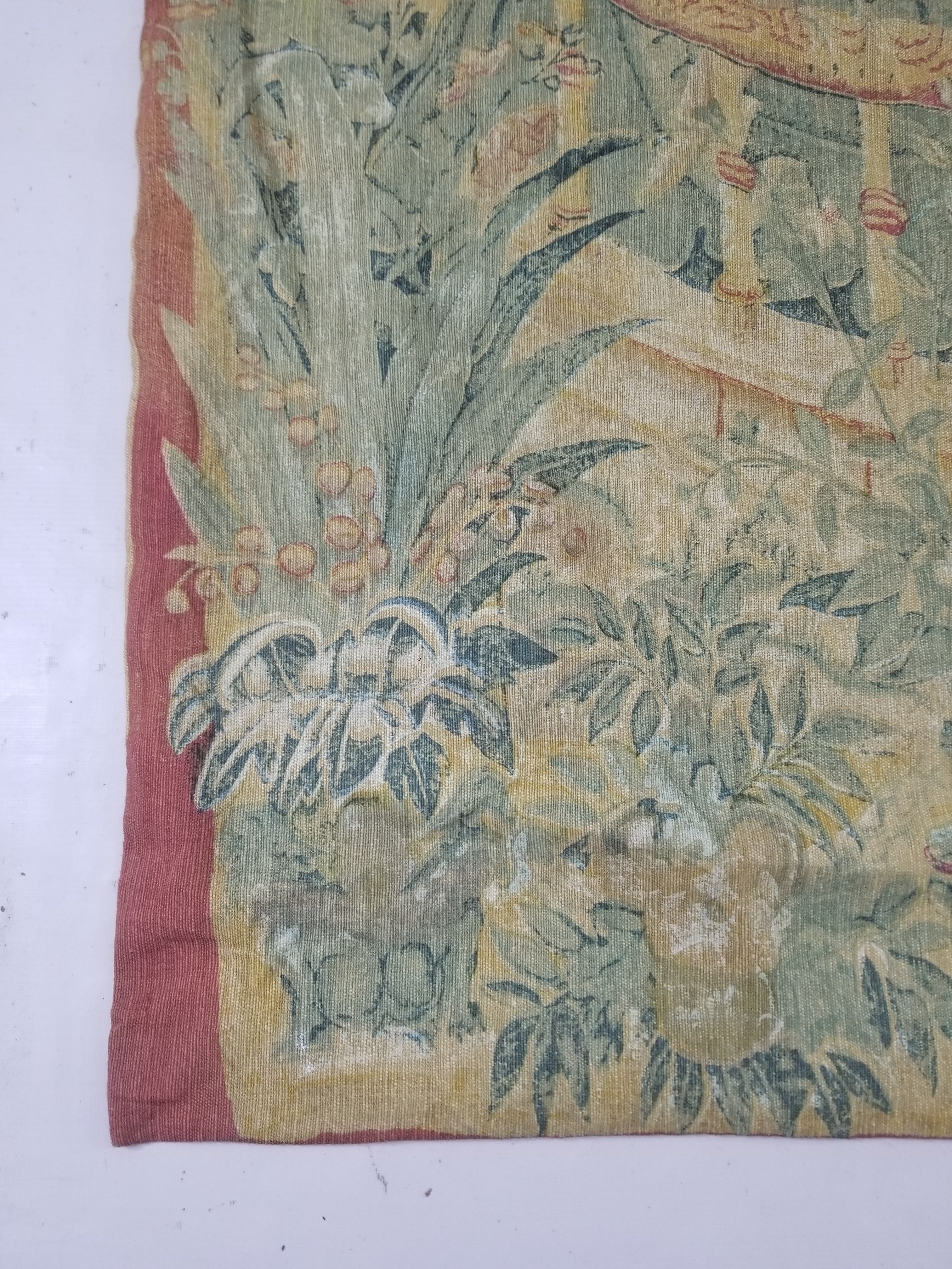Antique European Verdure Birds & Fountain Jacquard Woven Tapestry 179x141cm