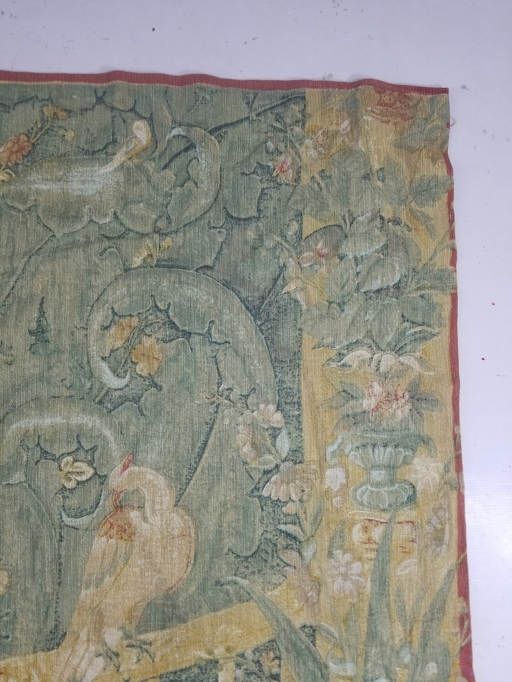 Antique European Verdure Birds & Fountain Jacquard Woven Tapestry 179x141cm