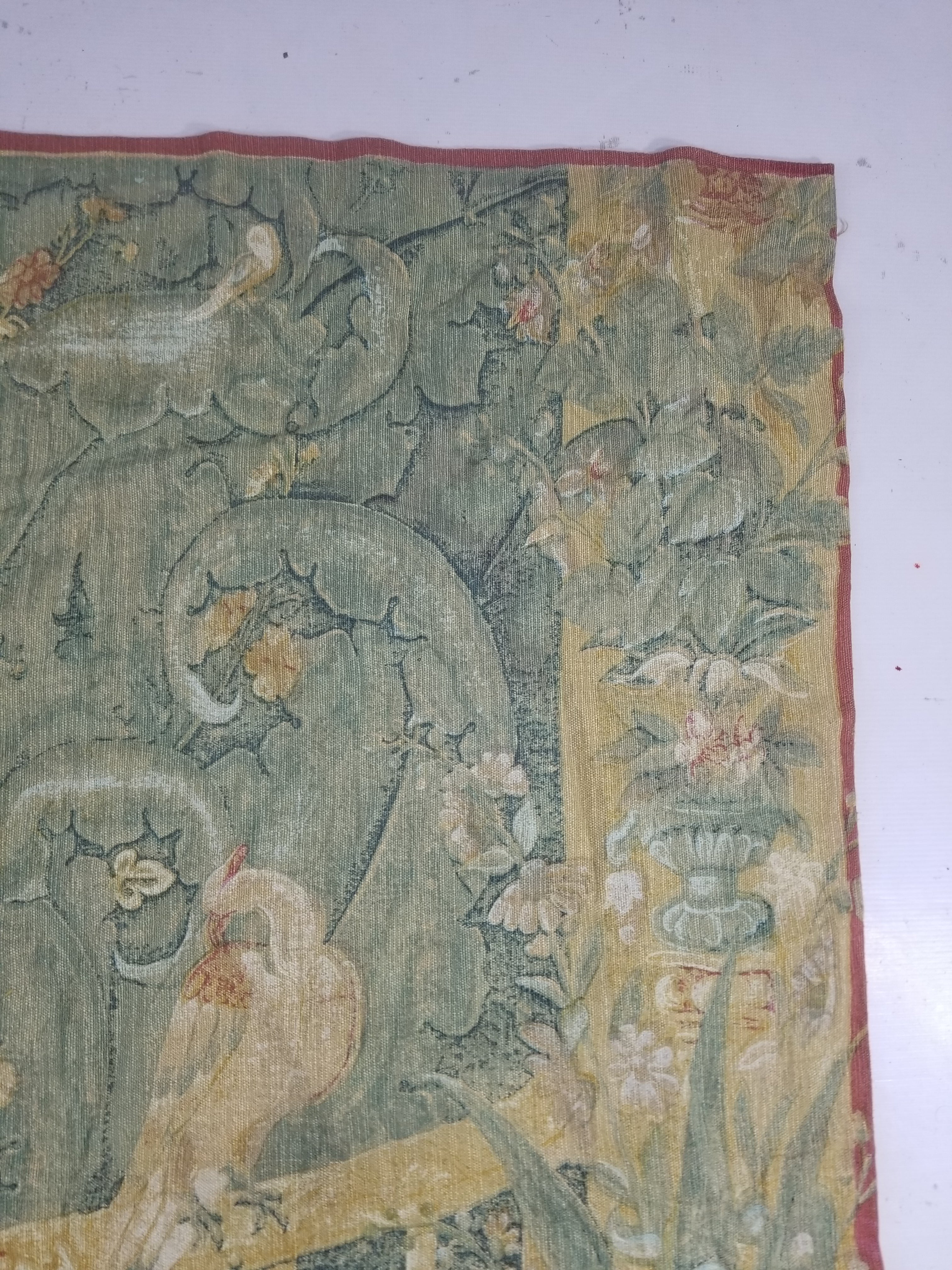 Antique European Verdure Birds & Fountain Jacquard Woven Tapestry 179x141cm