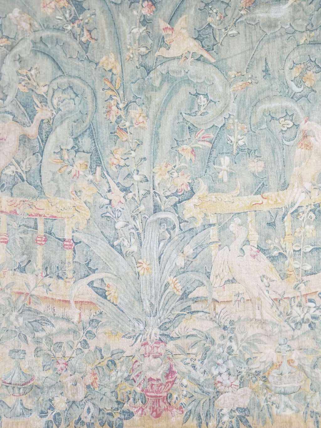 Antique European Verdure Birds & Fountain Jacquard Woven Tapestry 179x141cm