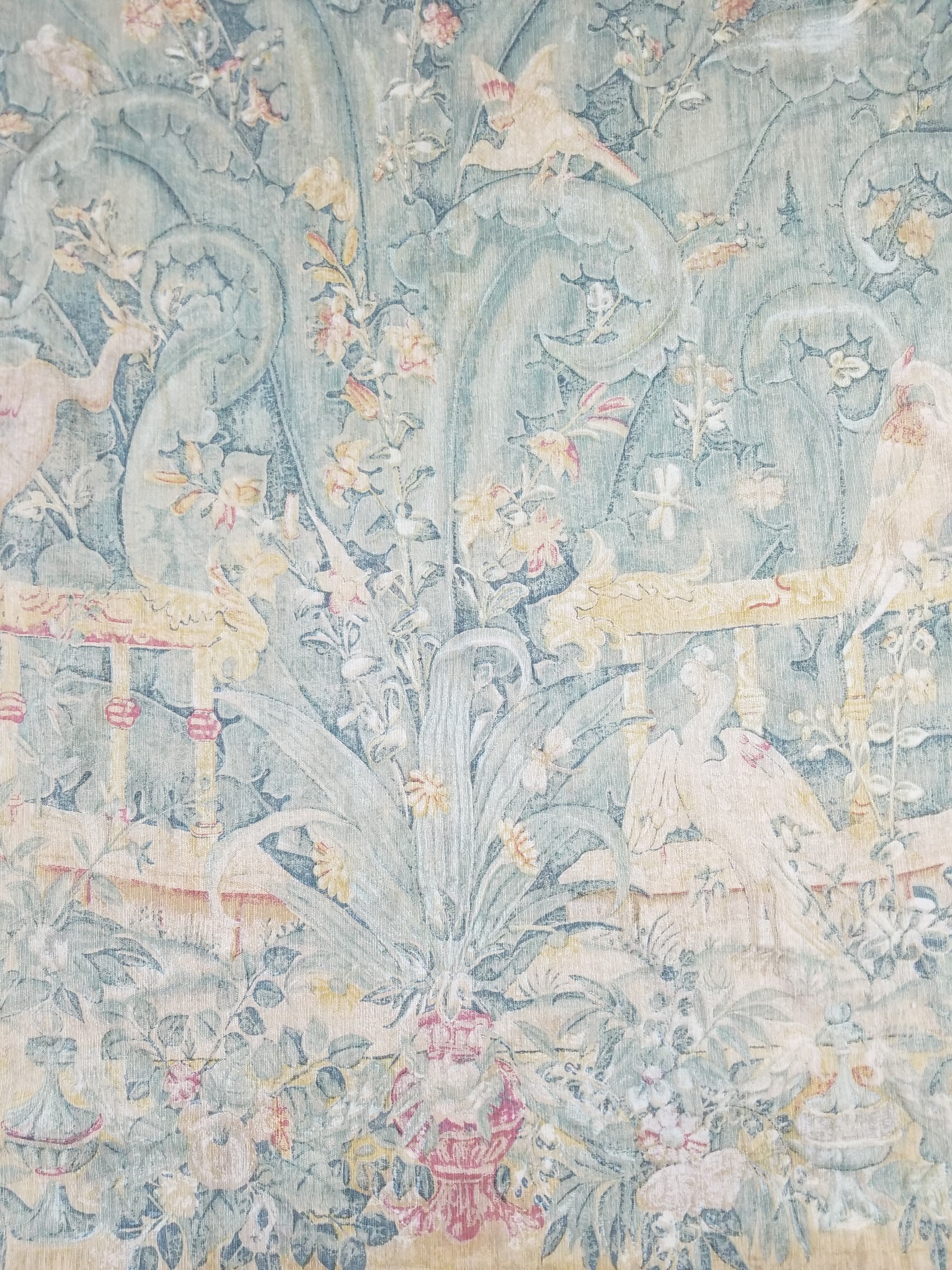 Antique European Verdure Birds & Fountain Jacquard Woven Tapestry 179x141cm