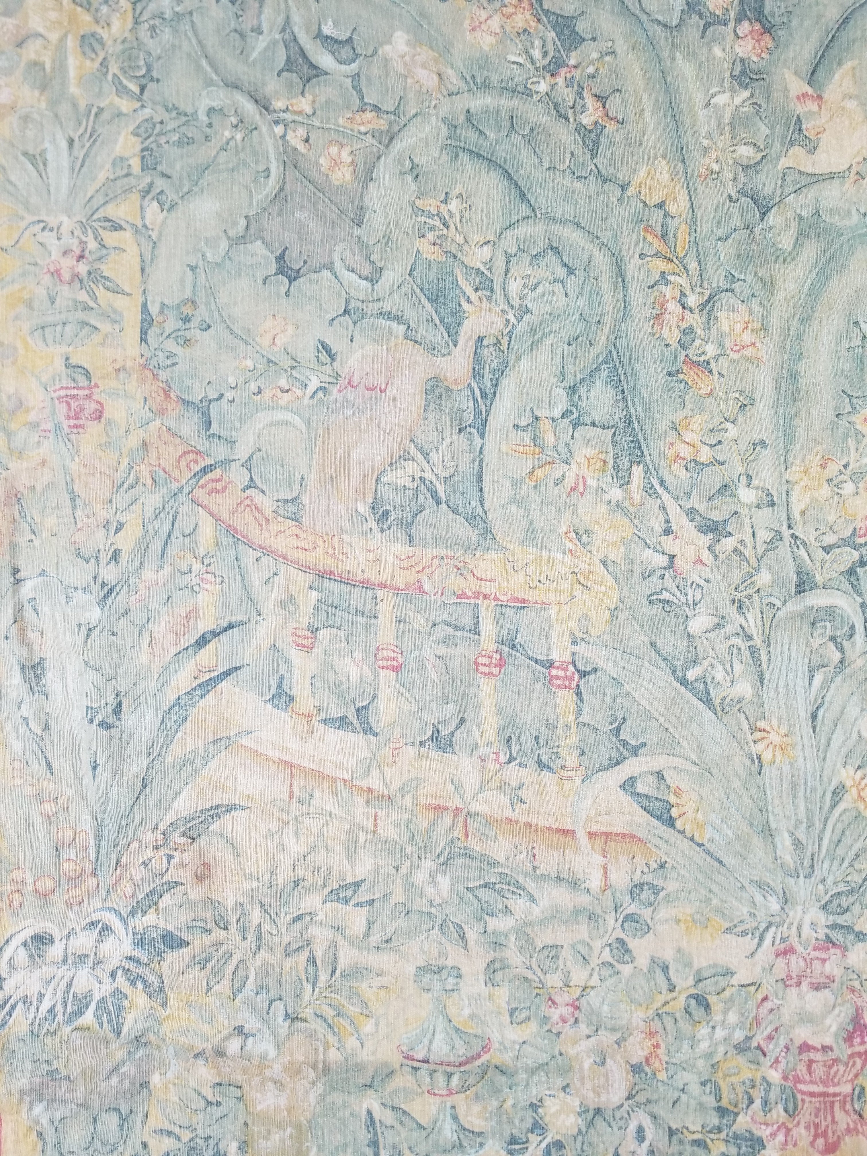 Antique European Verdure Birds & Fountain Jacquard Woven Tapestry 179x141cm