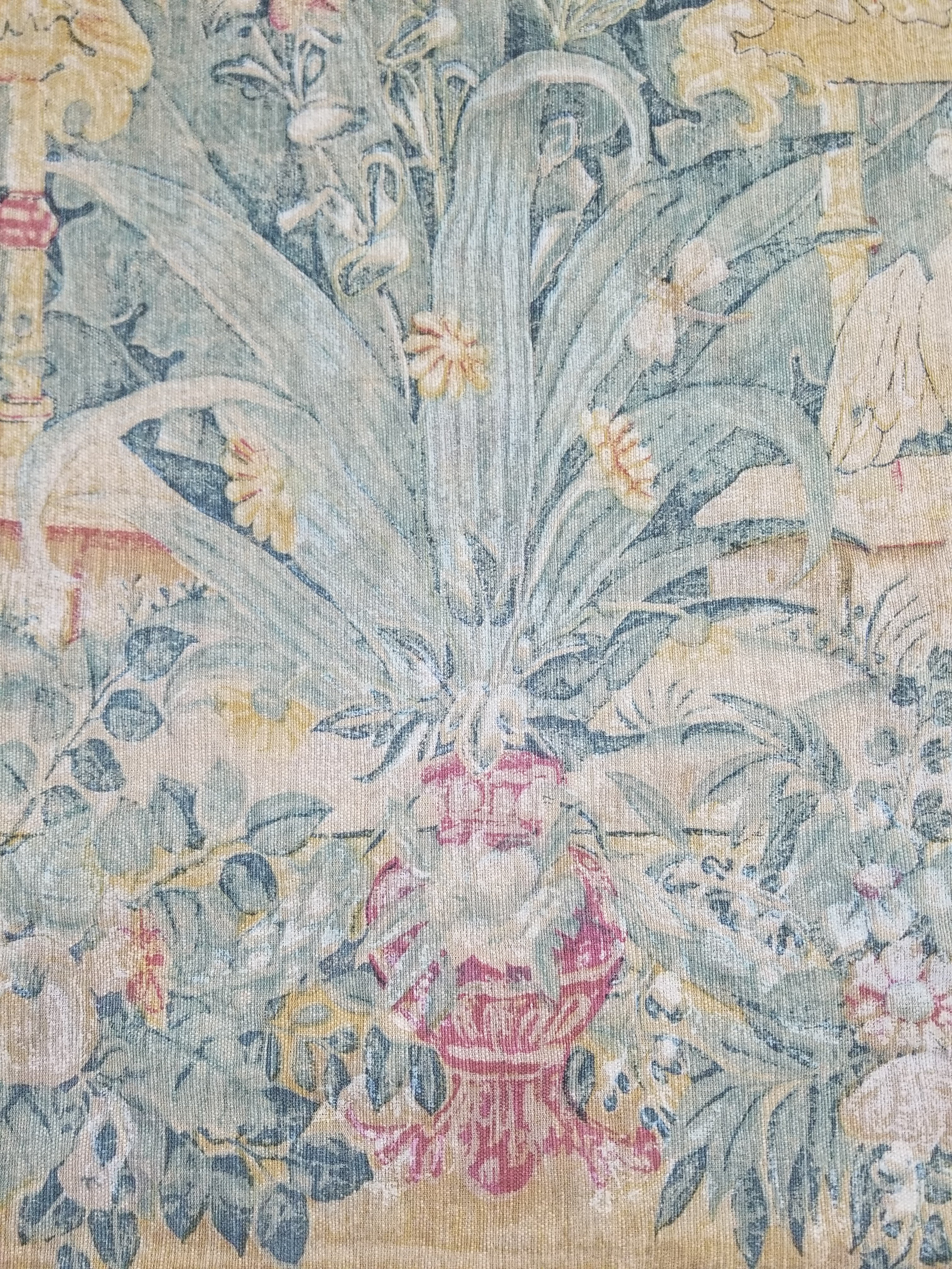 Antique European Verdure Birds & Fountain Jacquard Woven Tapestry 179x141cm